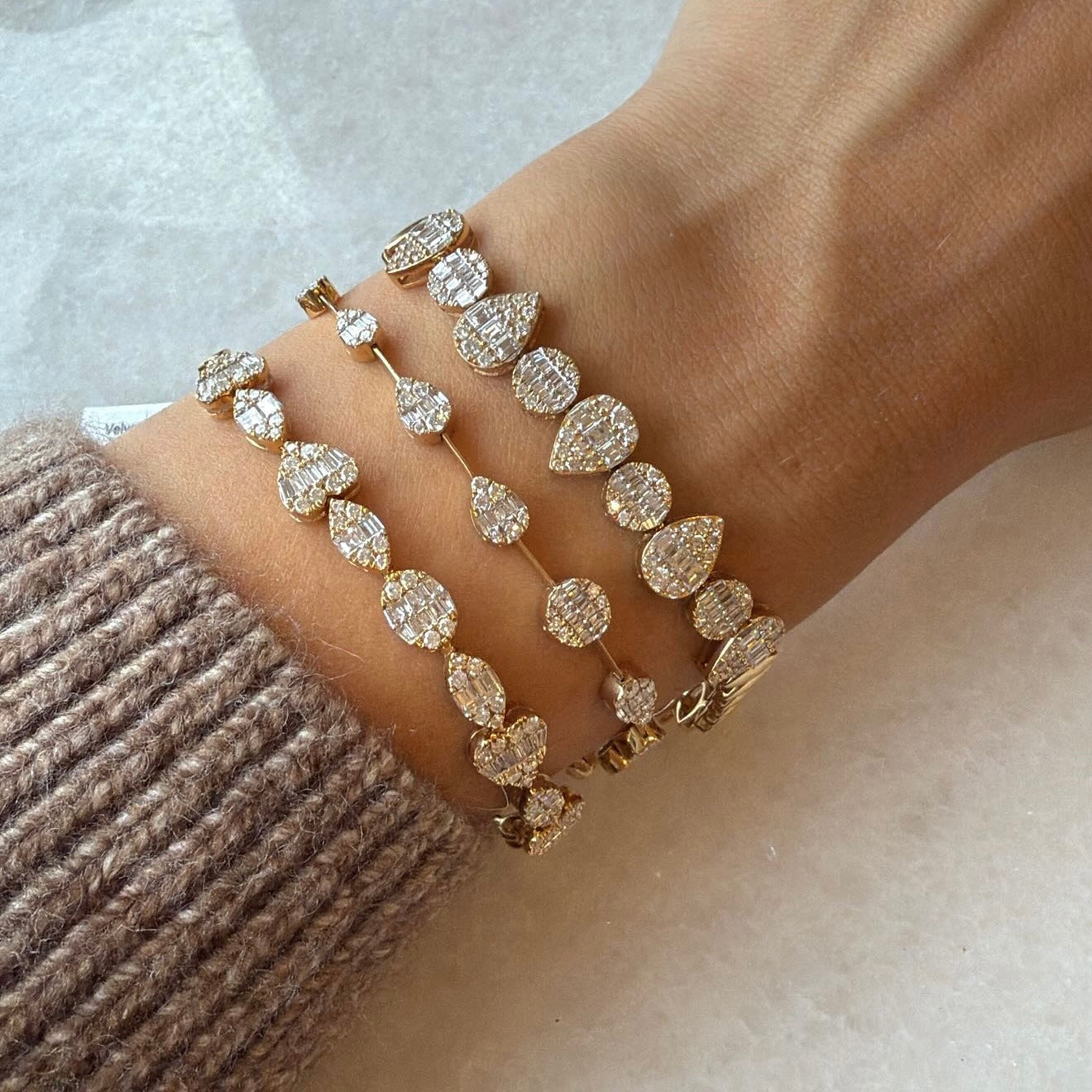 Partway Illusion Round & Pear Diamond on Gold Marquee Chain