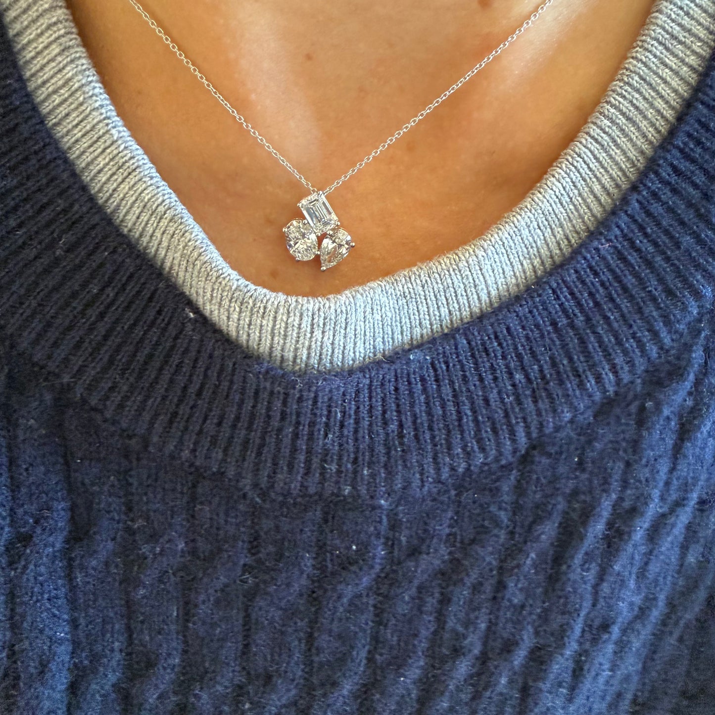 3 Stone Mixed Shape Lab Diamond Necklace
