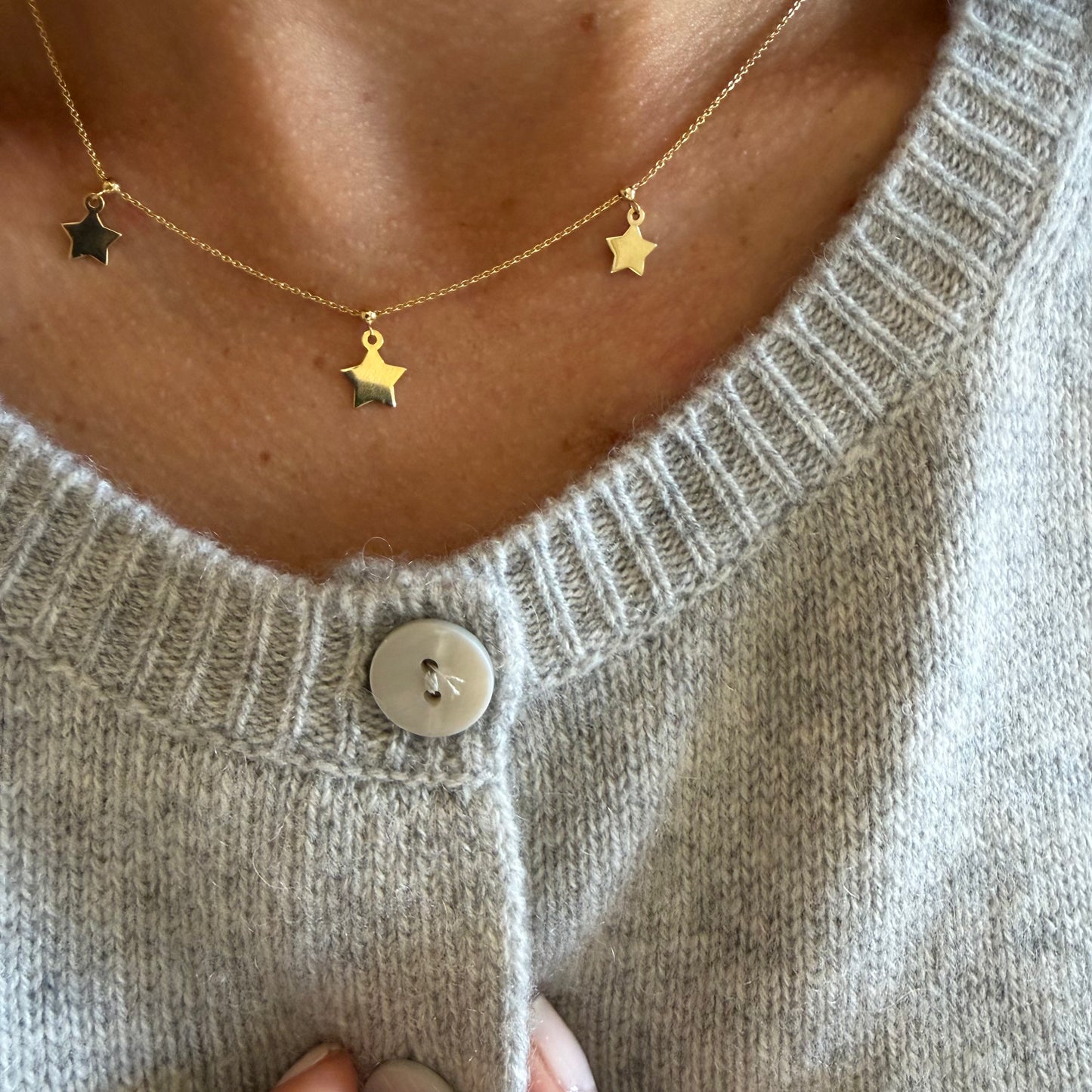 3 Gold Star Chain Necklace