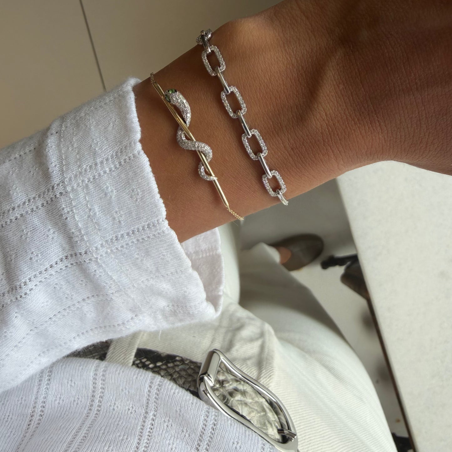 Pave Diamond Snake & Bar Bracelet