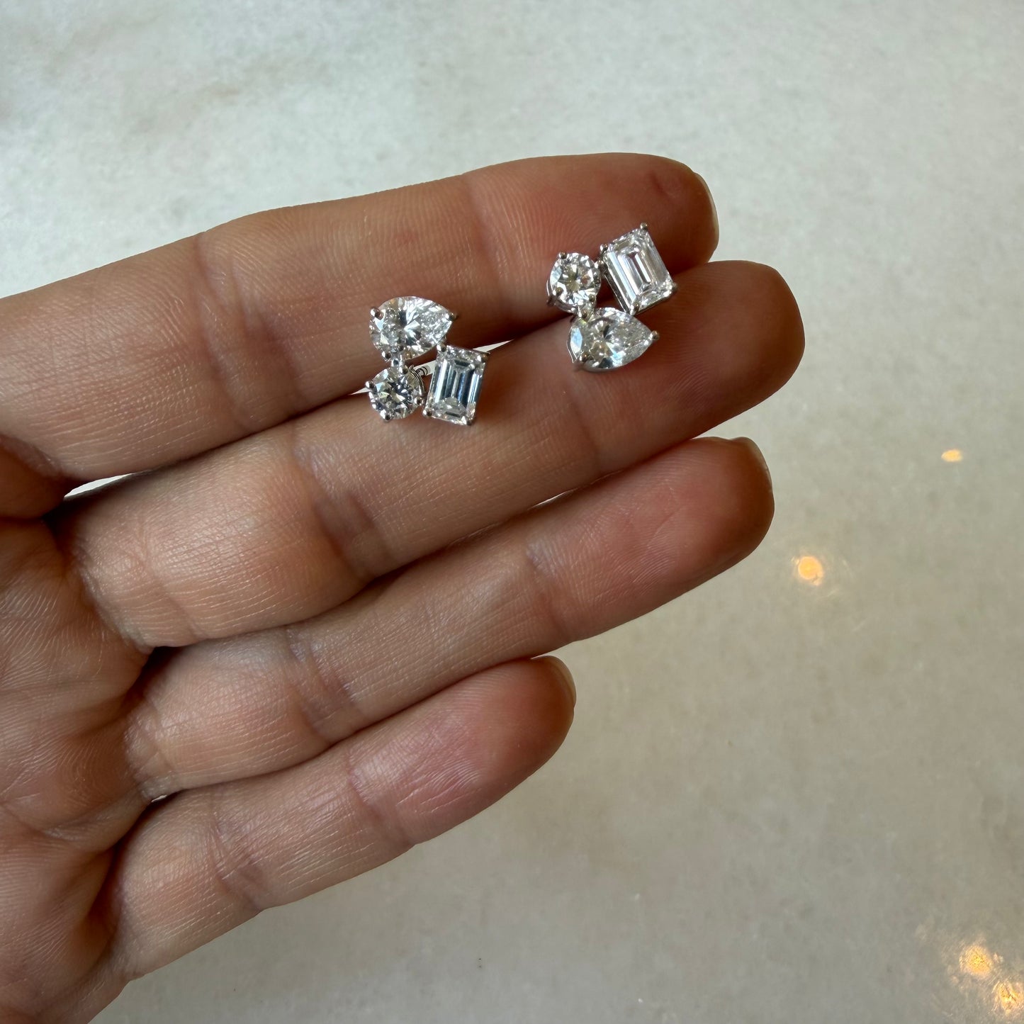 3 Mixed Shape Lab Diamond Cluster Earring