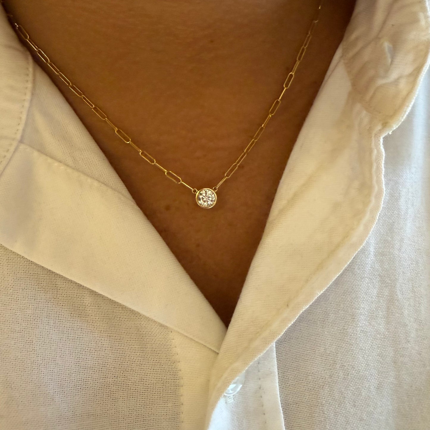 0.60 Carat Lab Bezel Diamond Necklace on Paperclip Chain