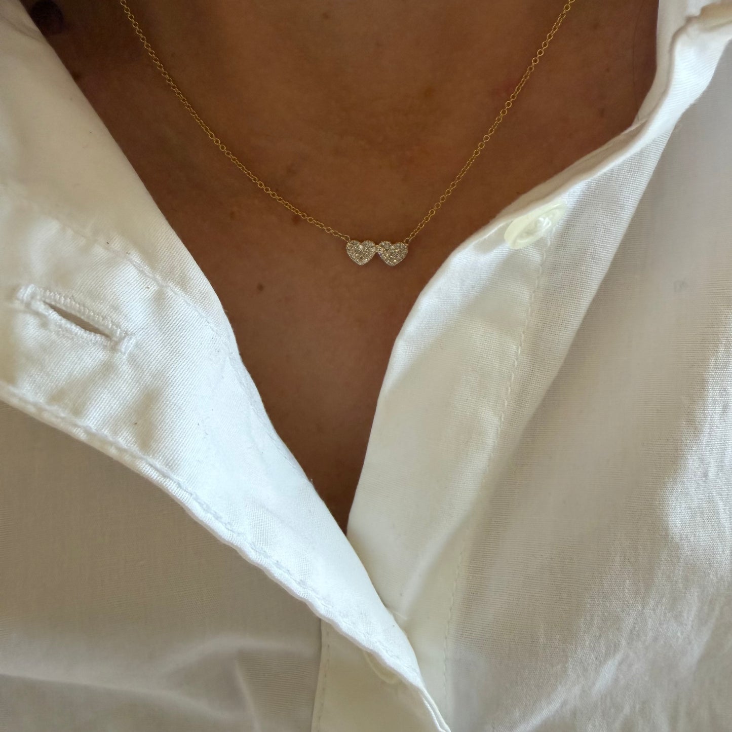 Double Mini Pave Diamond Heart Necklace