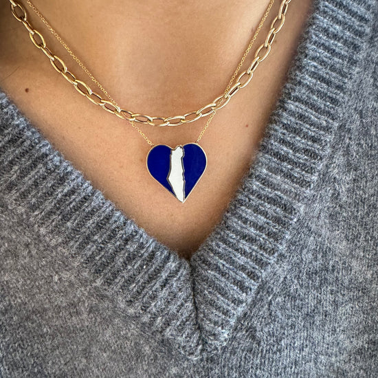 Large Blue & White Enamel Israel is in my Heart Necklace/Charm