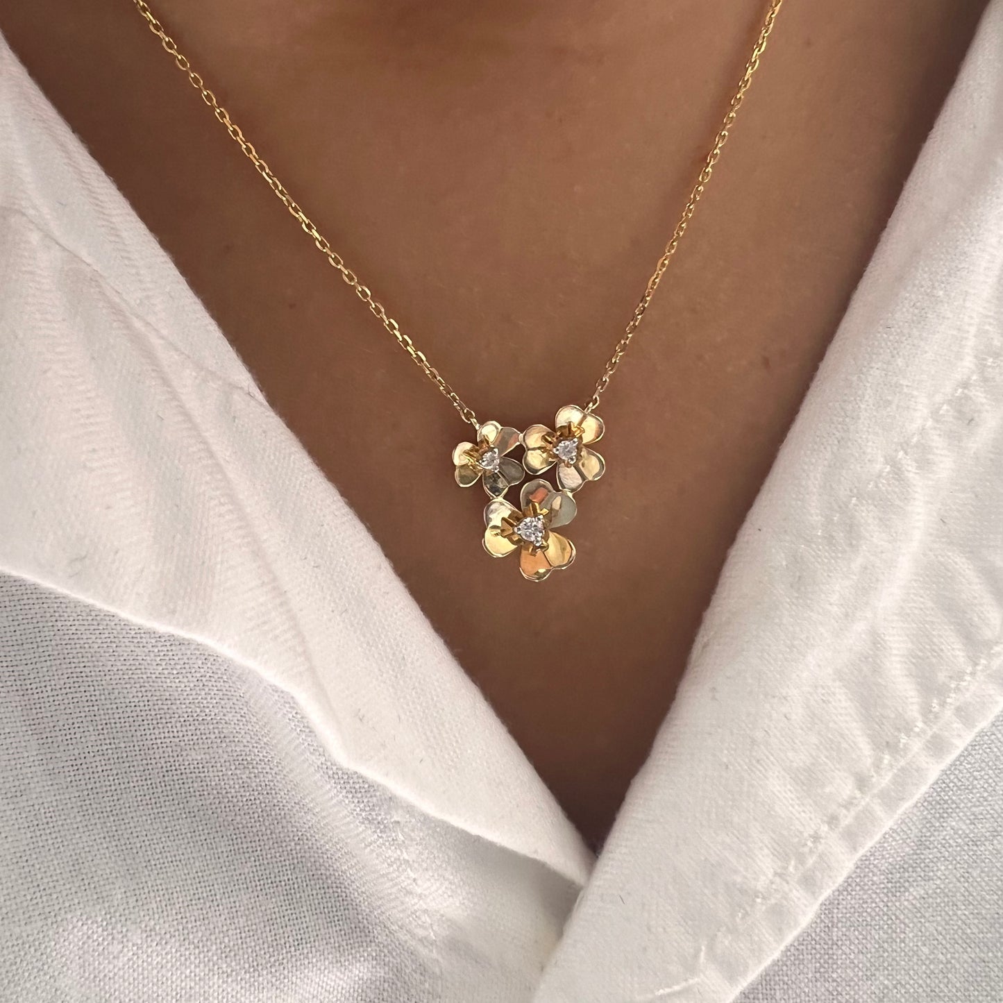 Load image into Gallery viewer, Triple Gold &amp;amp; Diamond Flower Necklace
