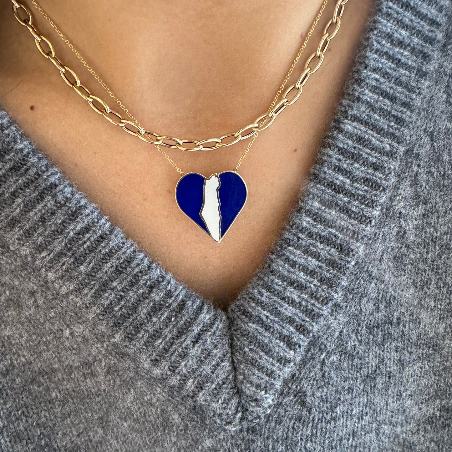 Blue & White Enamel Israel is in my Heart Necklace/Charm