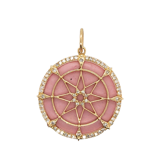 Load image into Gallery viewer, Pink Opal &amp;amp; Diamond Star Disc Charm

