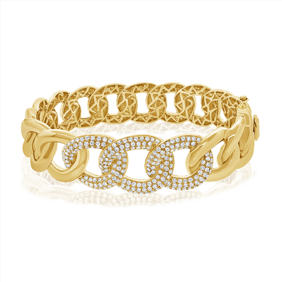 Jumbo Curb Link Gold & Diamond Bangle