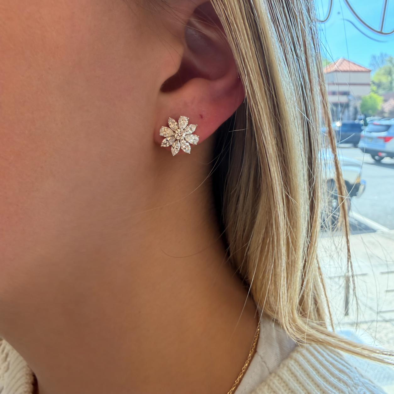 Small Lab Diamond Marquee & Pear  Flower Earring