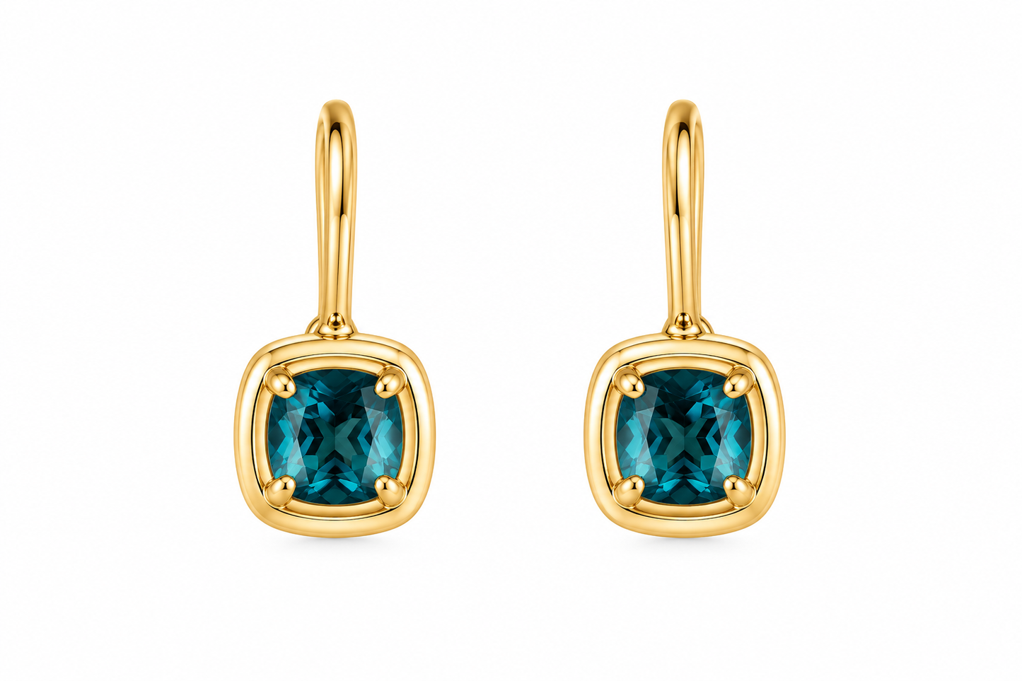 Gold Huggies with Hanging Blue Topaz