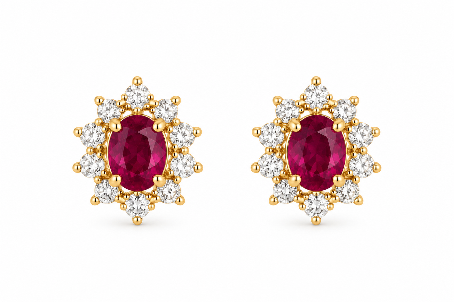 Oval Ruby & Diamond Starburst  Earrings