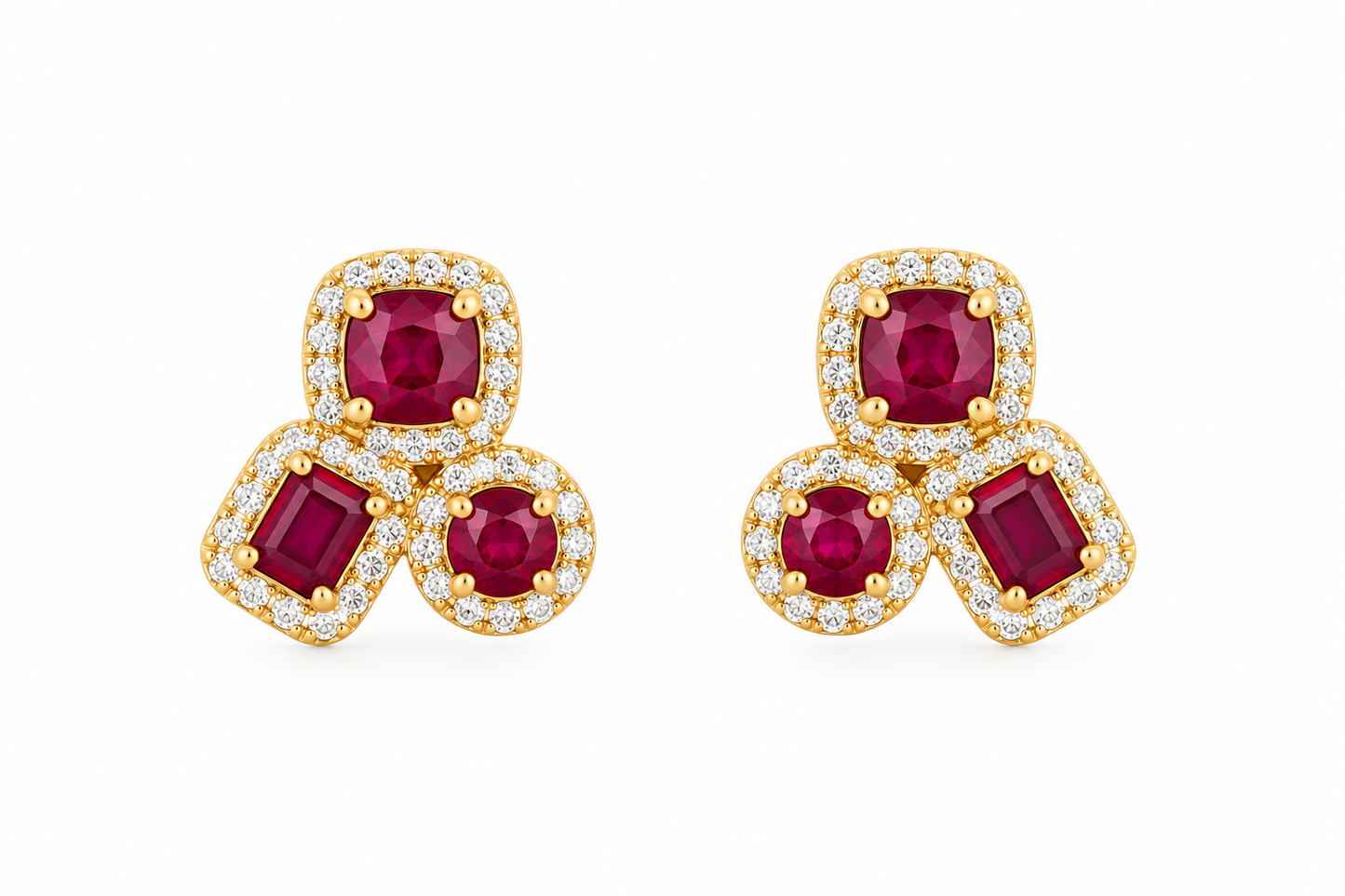 Ruby & Pave Diamond Cluster Earring
