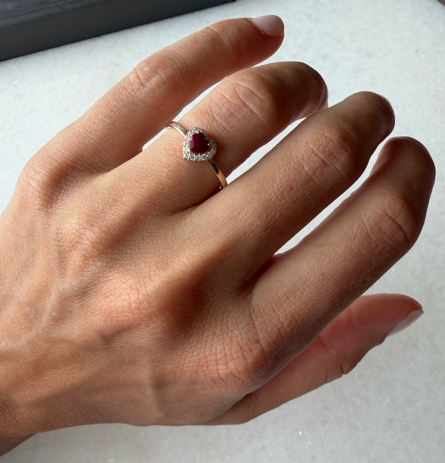 Diamond Pave Heart Ring With Ruby Center