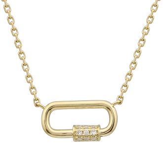 Mini Gold & Diamond Pave Carabiner Necklace