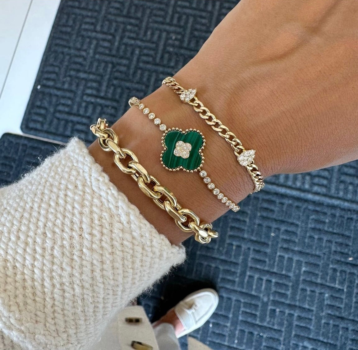 Malachite & Diamond Clover on Diamond Bezel Bracelet
