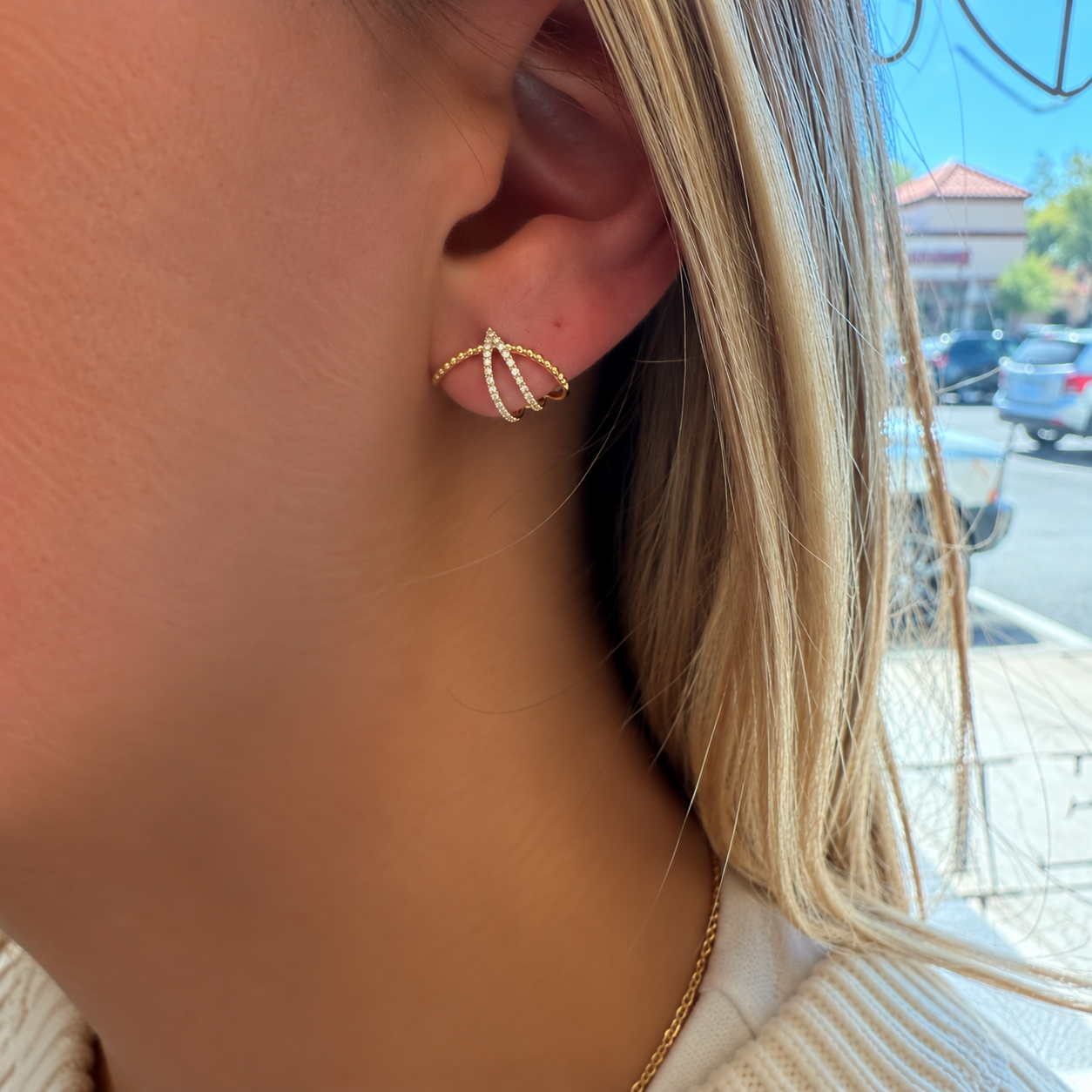 Diamond & Gold Ball Cage Earrings