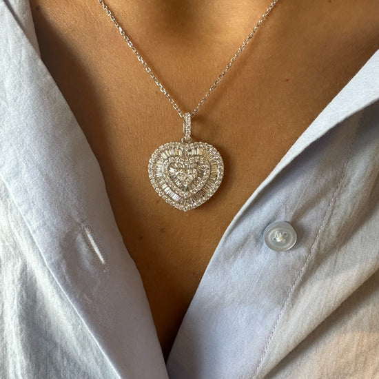 Large Baguette Diamond Heart Charm
