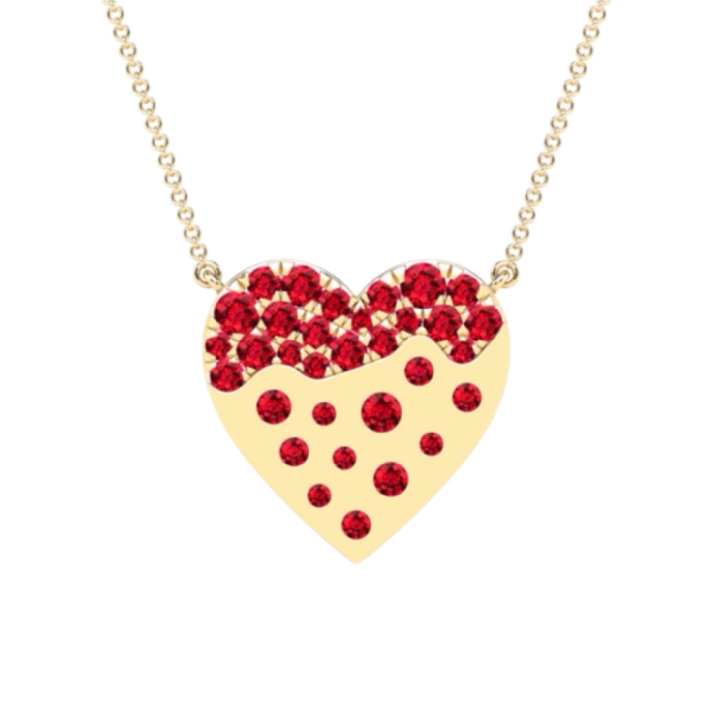 Gold Heart Necklace With Scattered Rubies