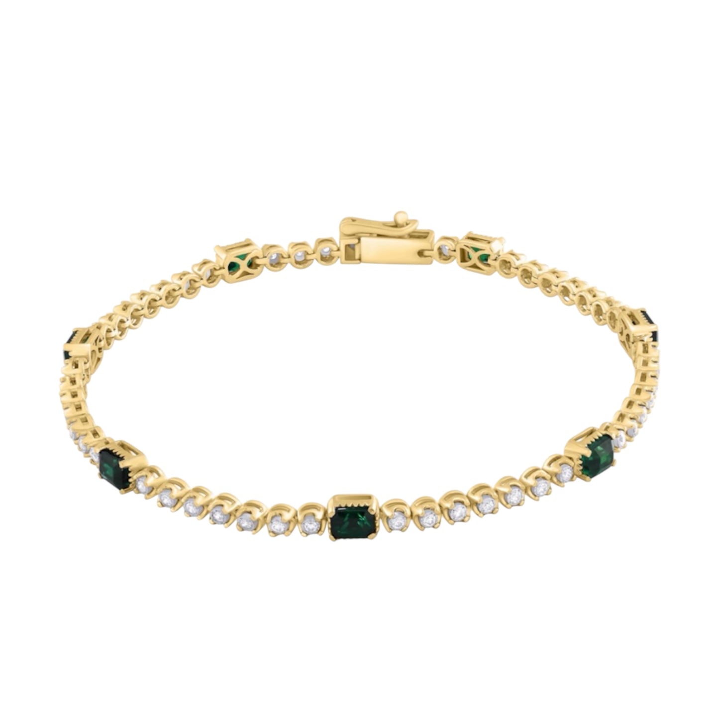 Diamond Tennis Bracelet With 7 Station Emeralds