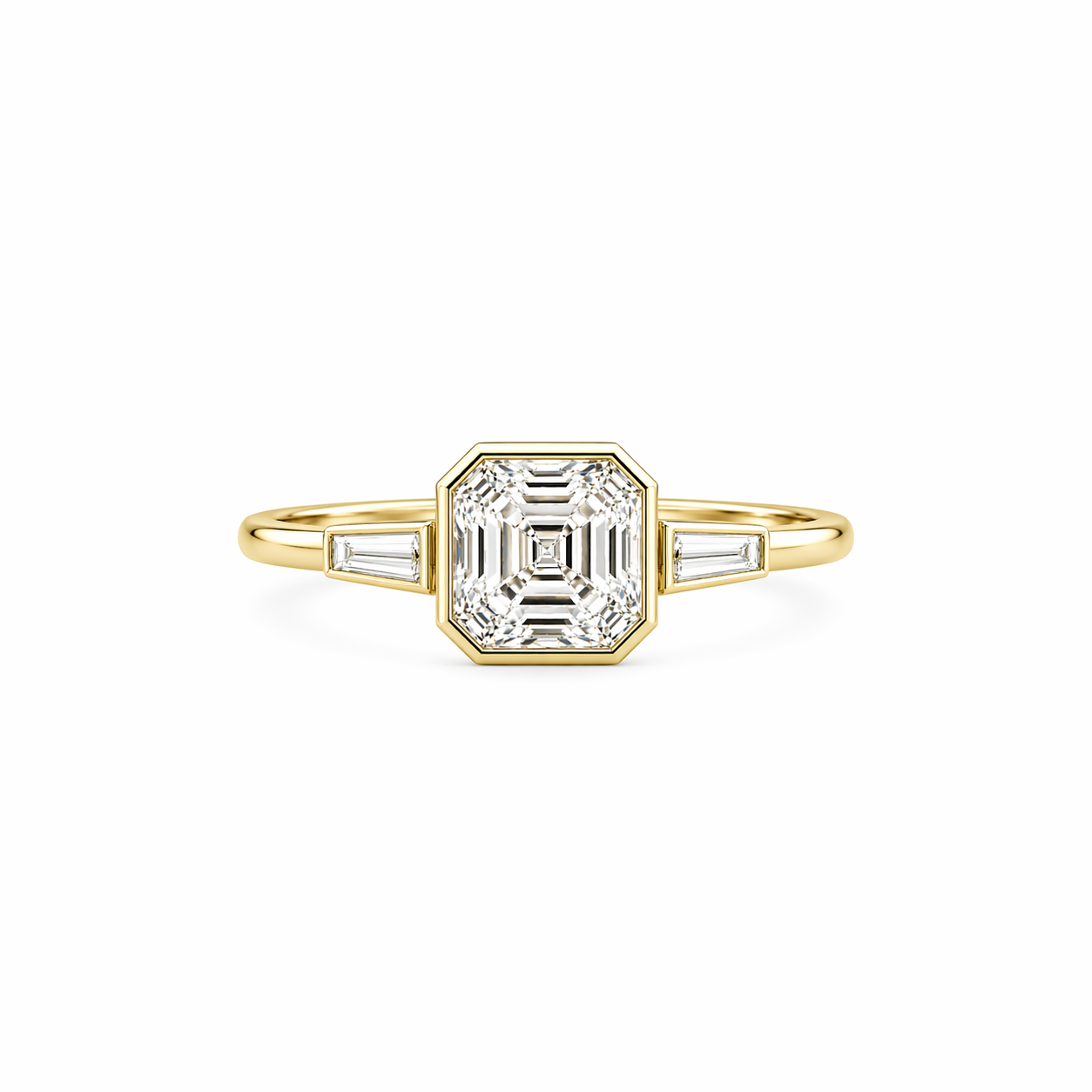 Bezel Asscher & Tapered Baguettes Engagement Ring