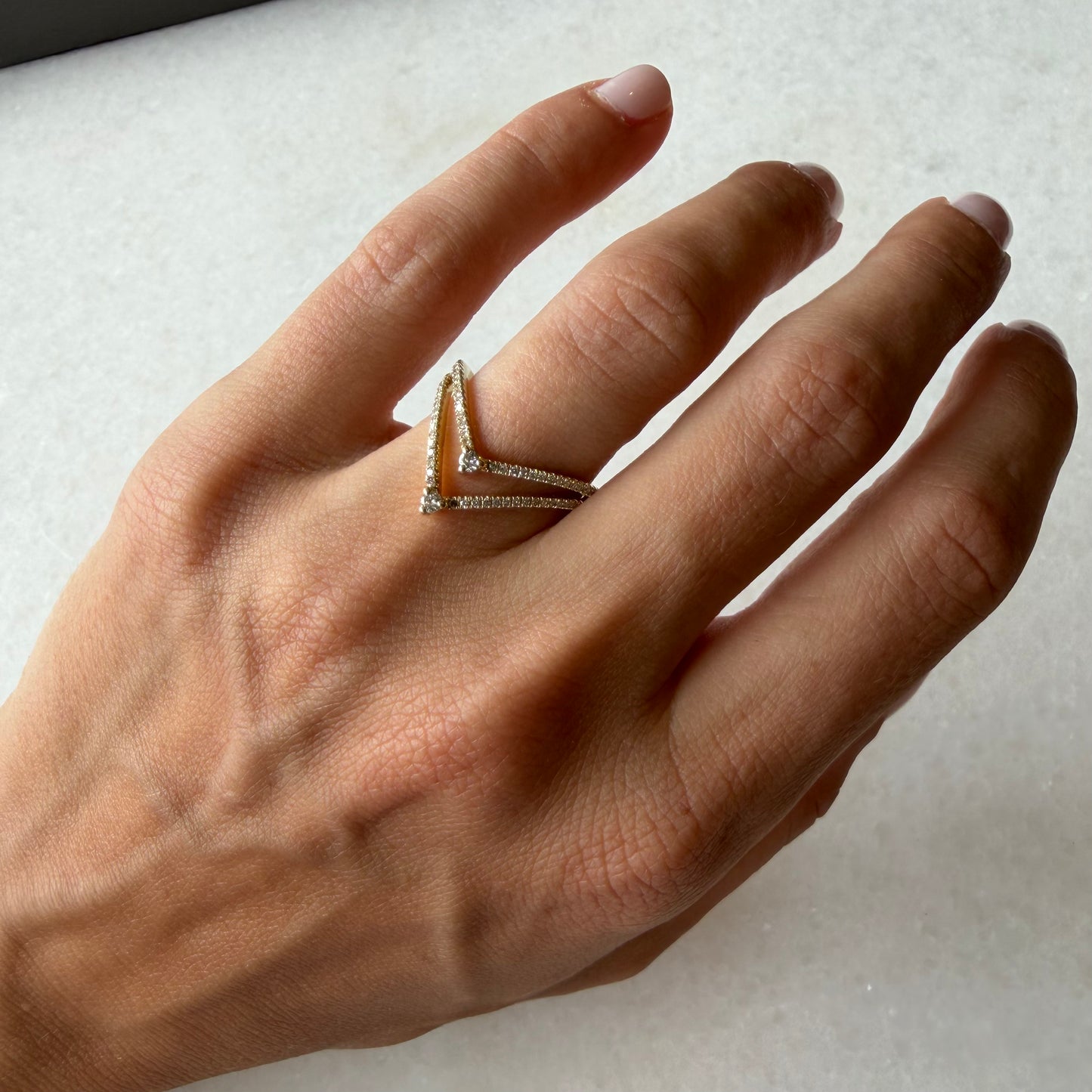 2 Line V Shape Pave Diamond Ring