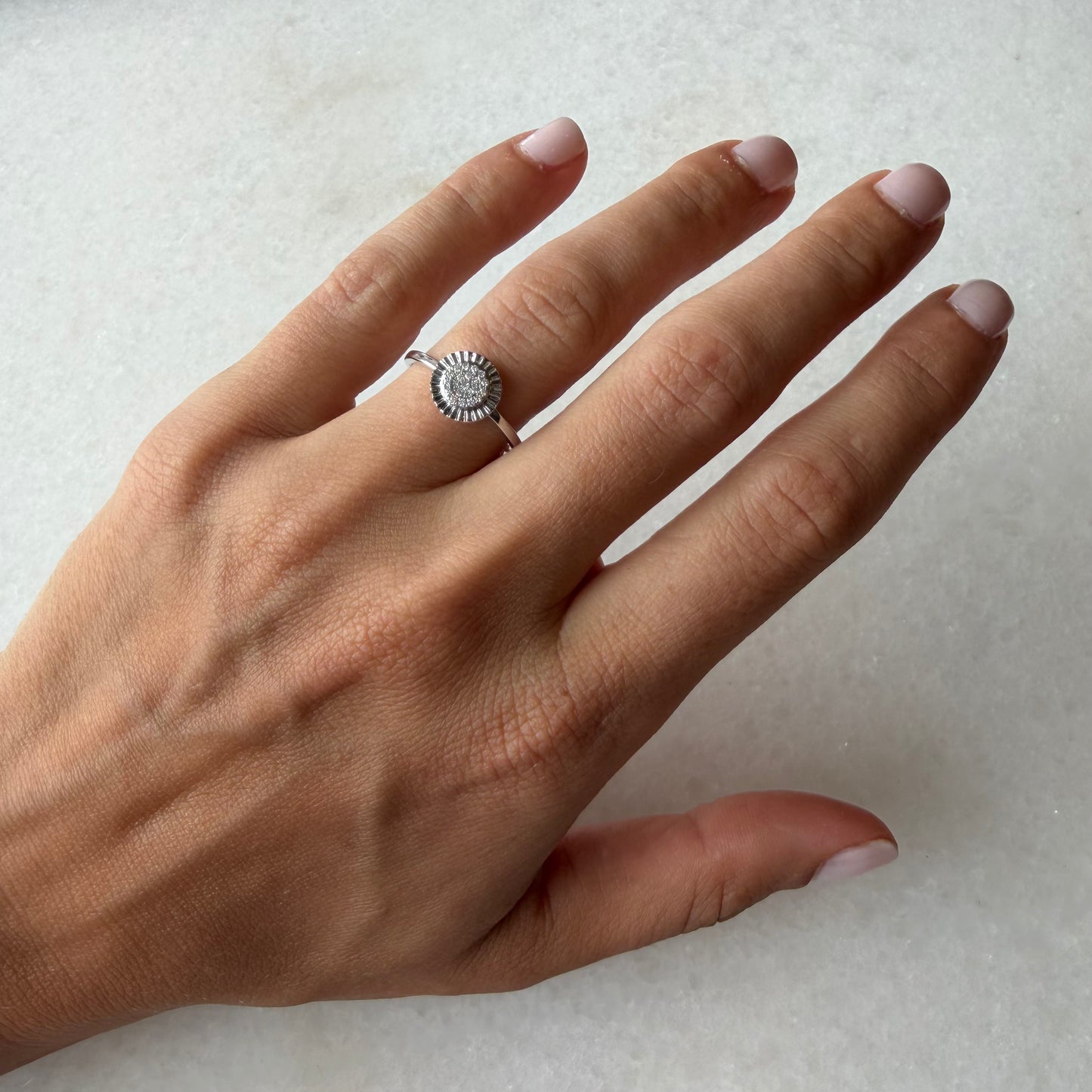 Pave Disc & Fluted Gold Frame Ring