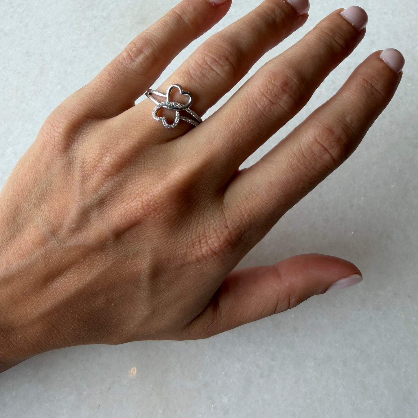 Dainty Double Interlocking Heart Diamond Ring