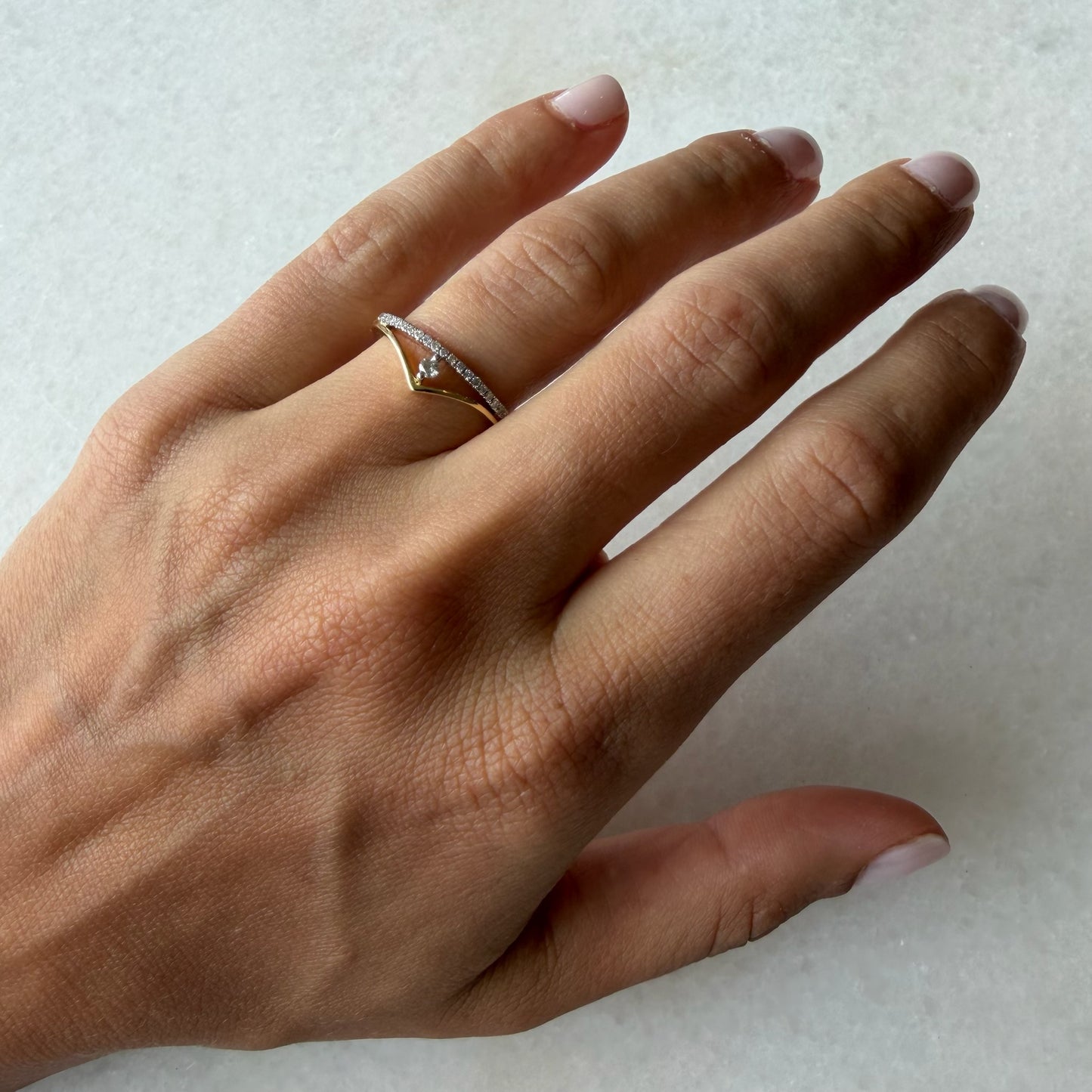 Diamond Pave & V Gold Bar Ring