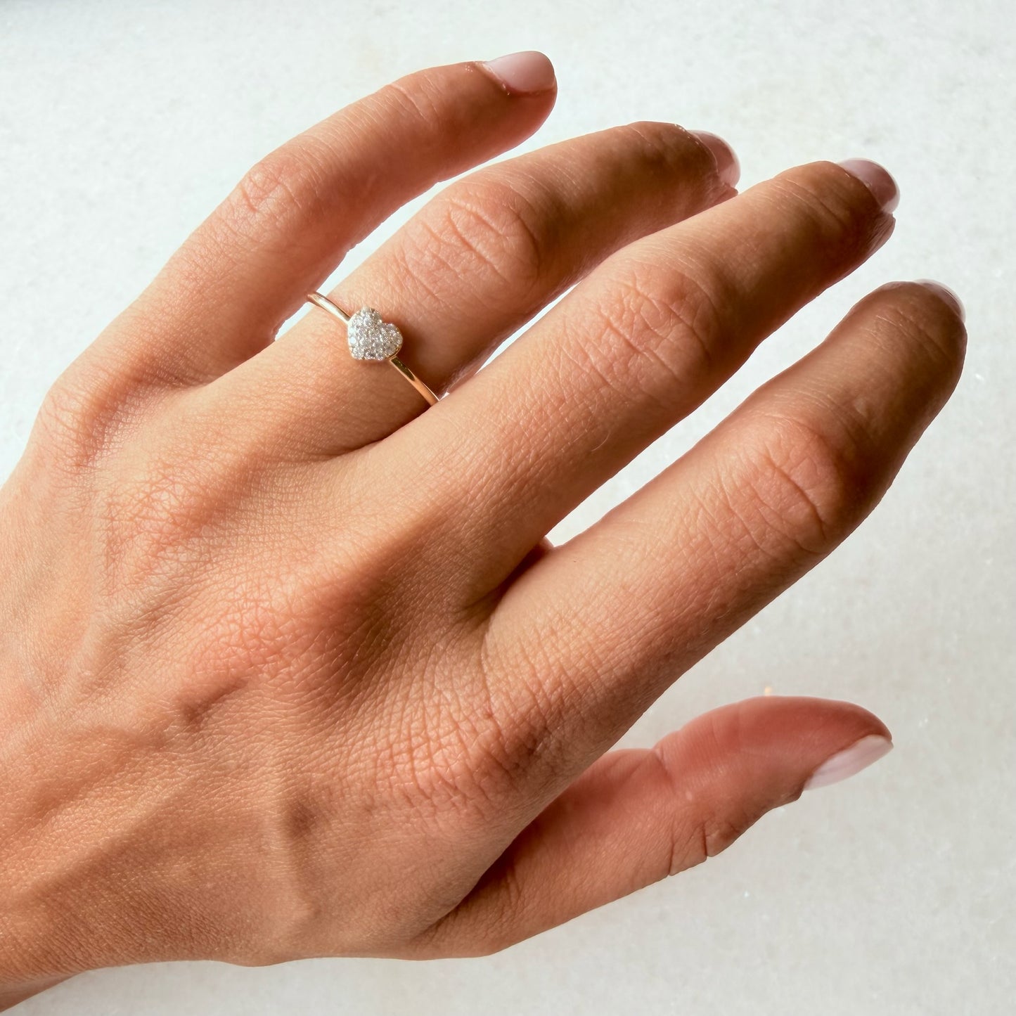 Mini Diamond Pave Heart On Gold Band Ring