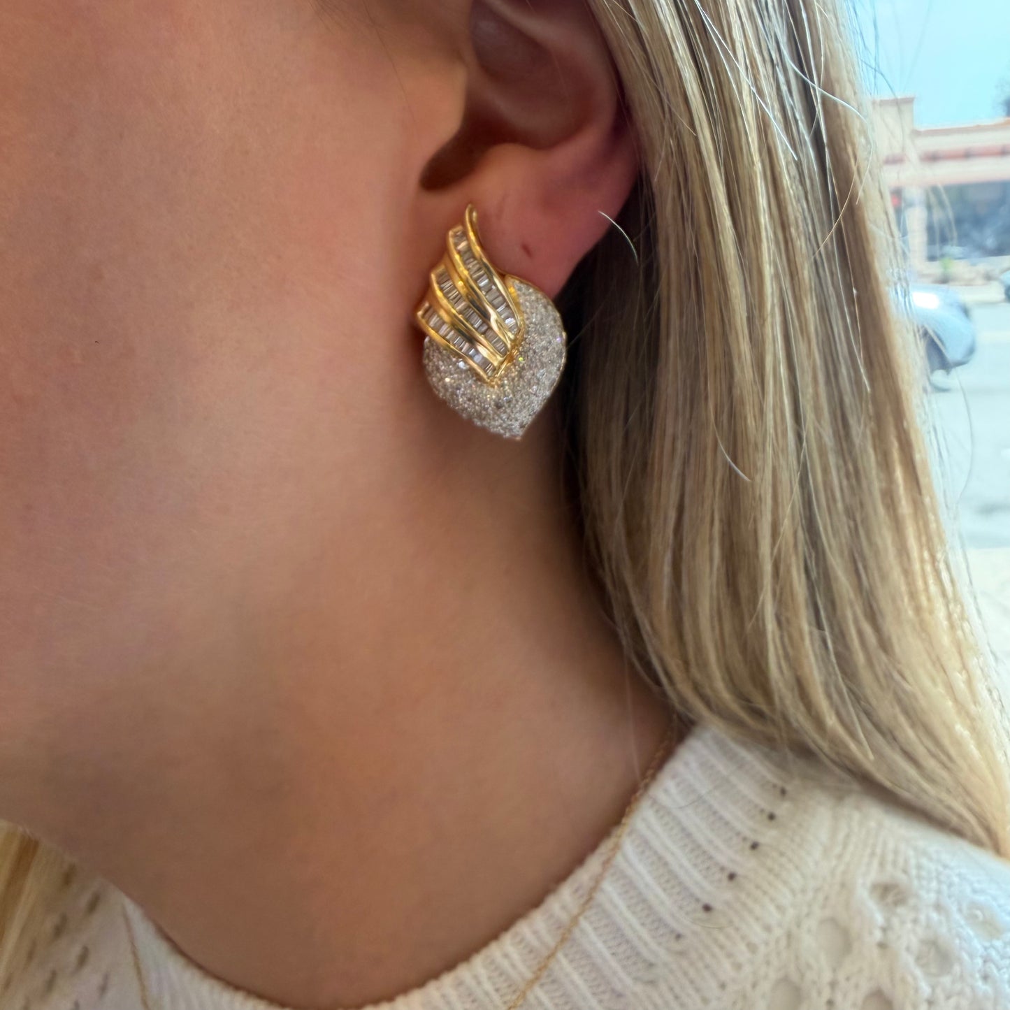 Wavy Baguette Estate Earrings