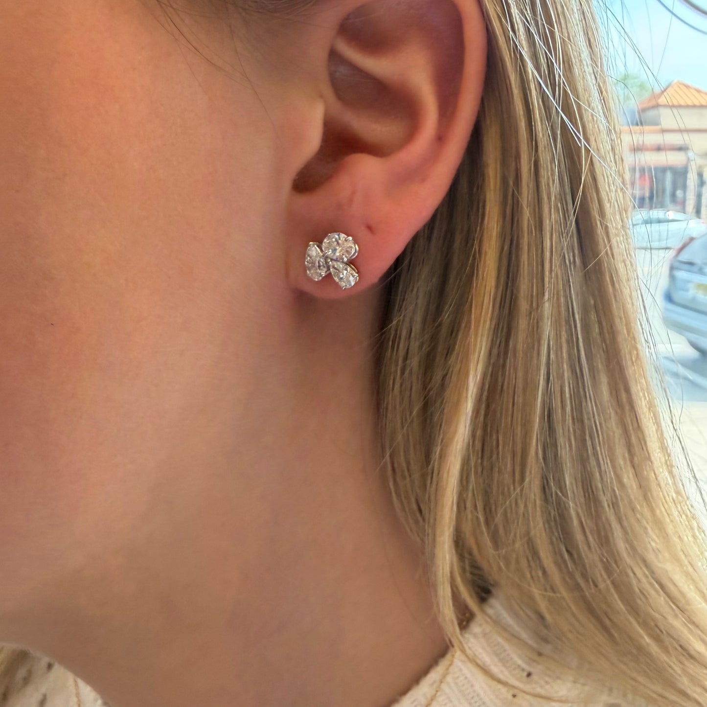 Lab Diamond Pear & Oval Cluster Earring