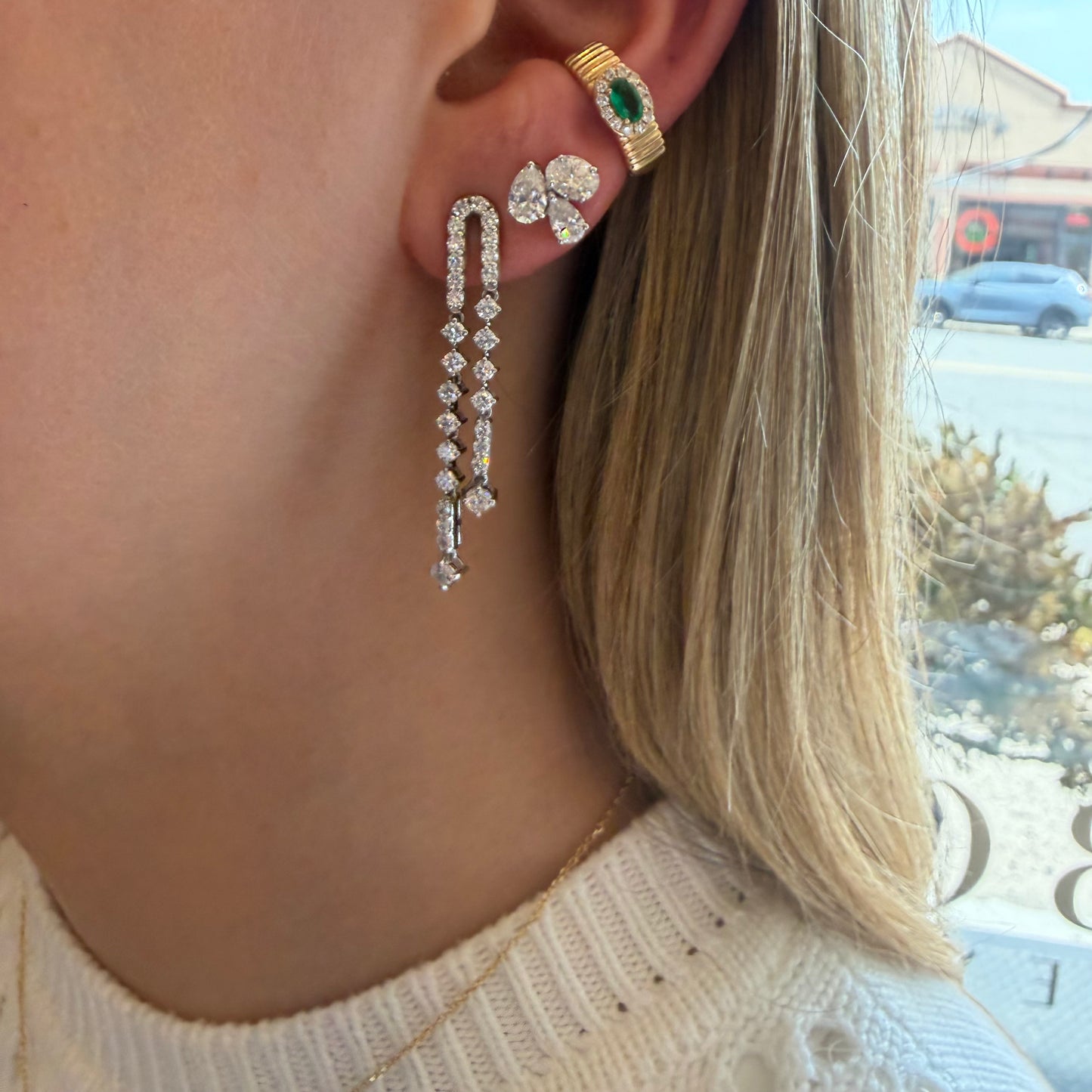 Lab Diamond Double Line Dangle Earrings