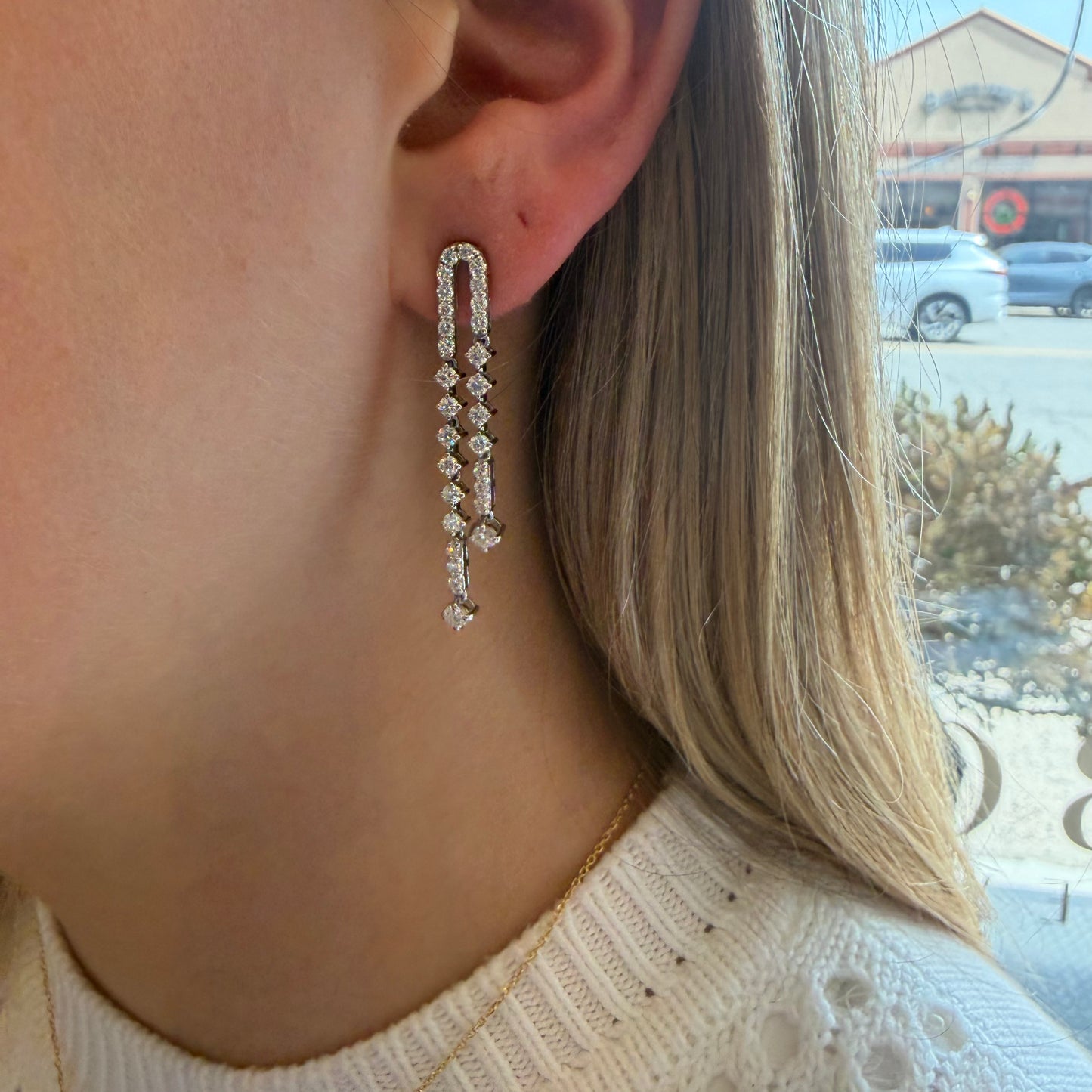 Lab Diamond Double Line Dangle Earrings