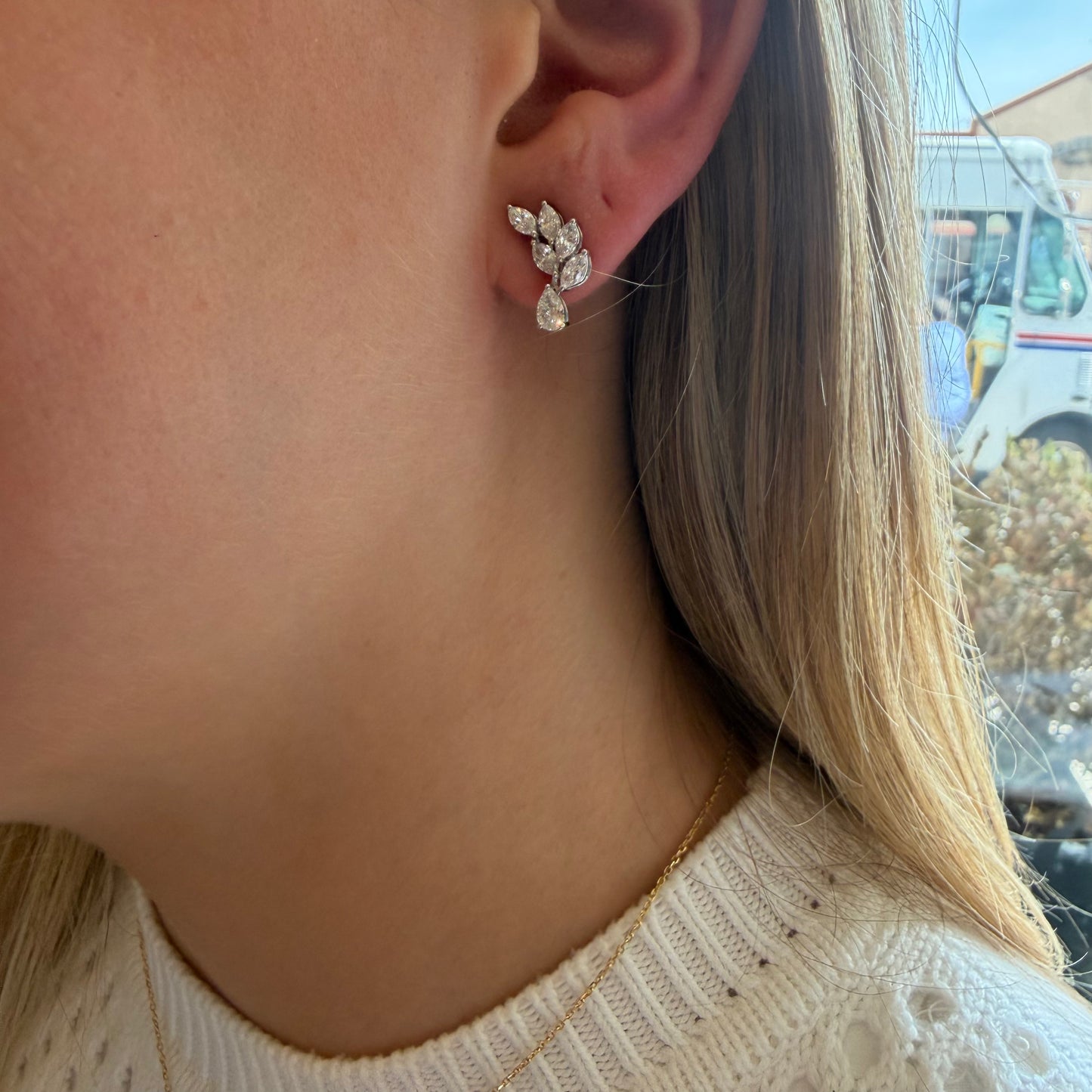 Lab Diamond Cluster Marquee with Pear Dangle Earrings