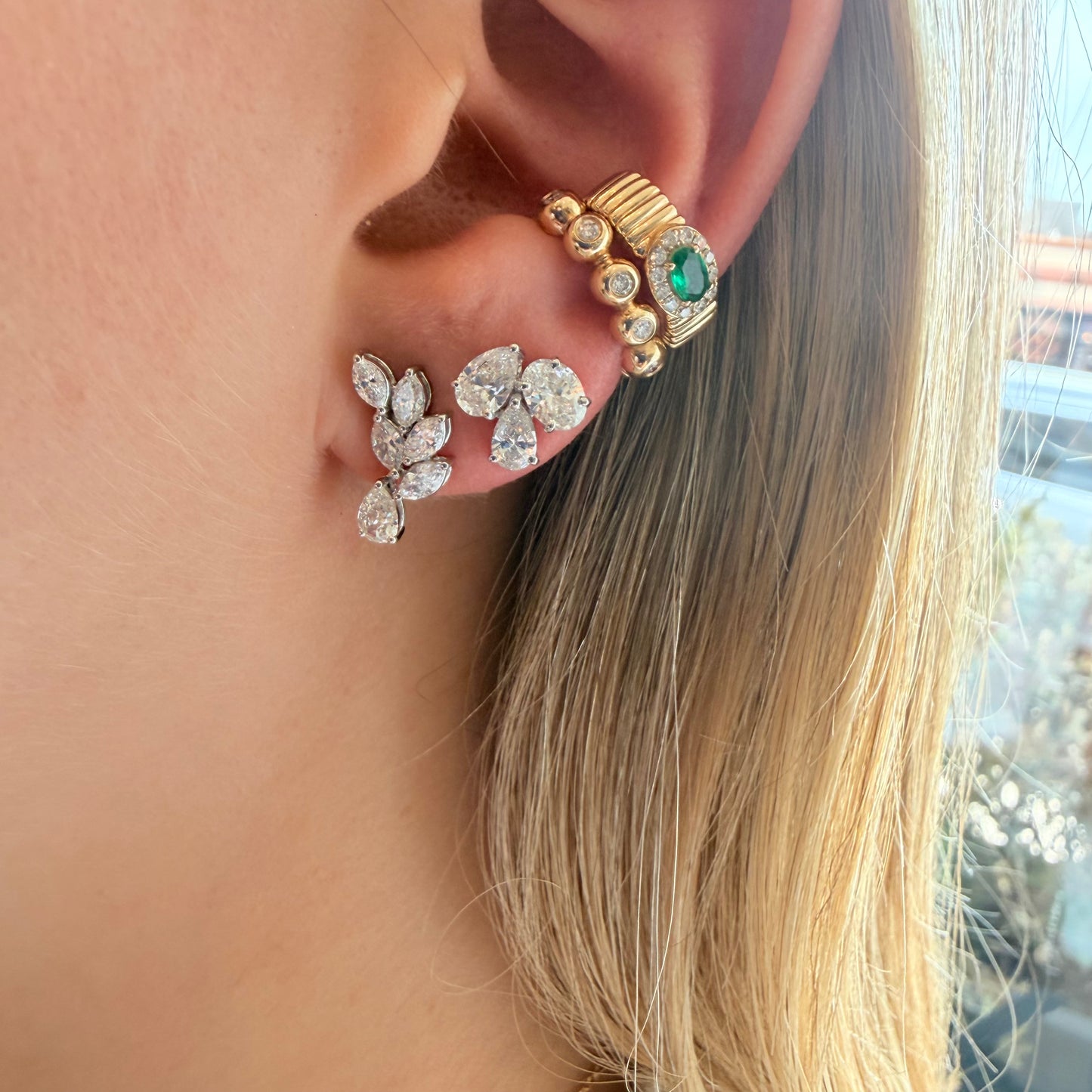 Lab Diamond Cluster Marquee with Pear Dangle Earrings