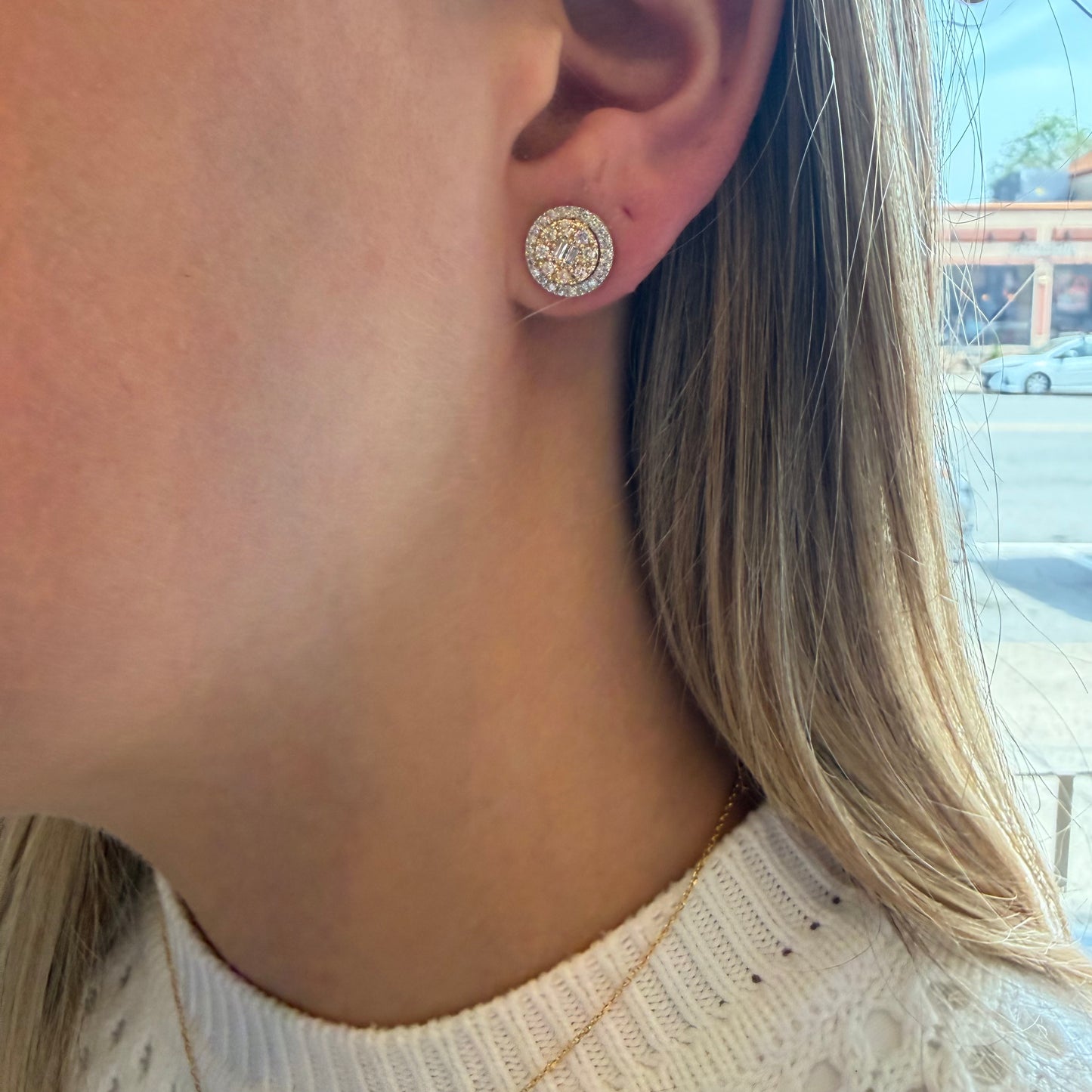 Two-Tone Round Diamond Cluster Earrings