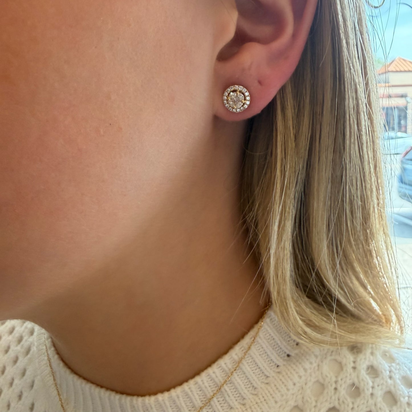 2D Pave Round Diamond Earrings