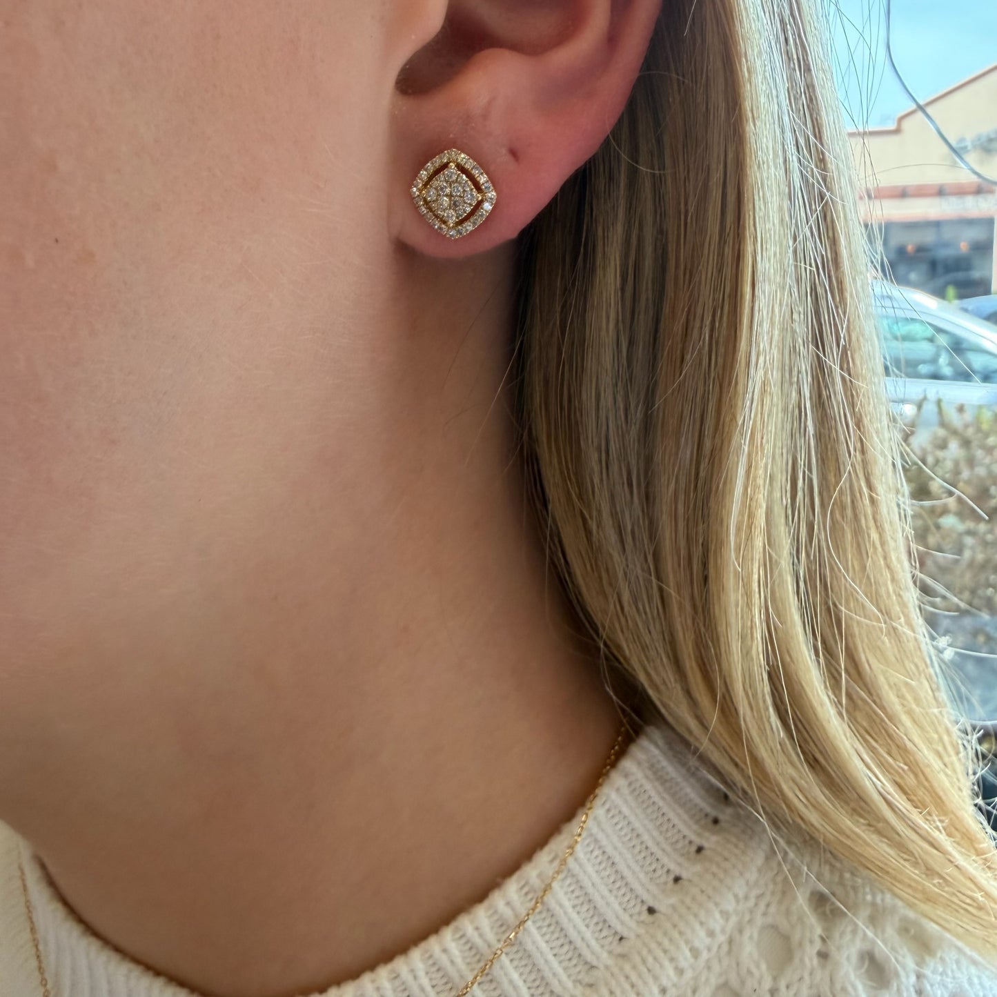2D Pave Square Diamond Earrings