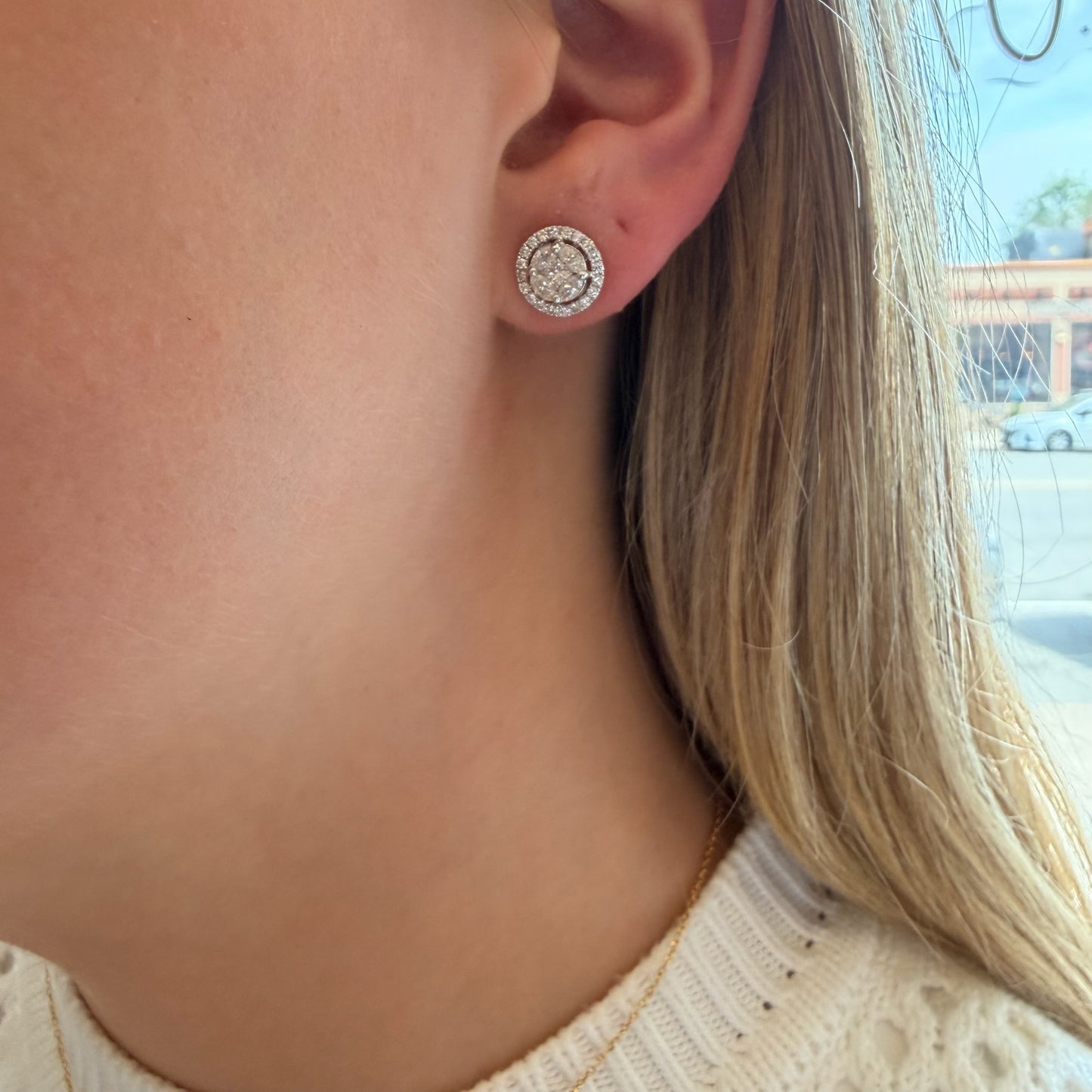 2D Pave Round Diamond Earrings
