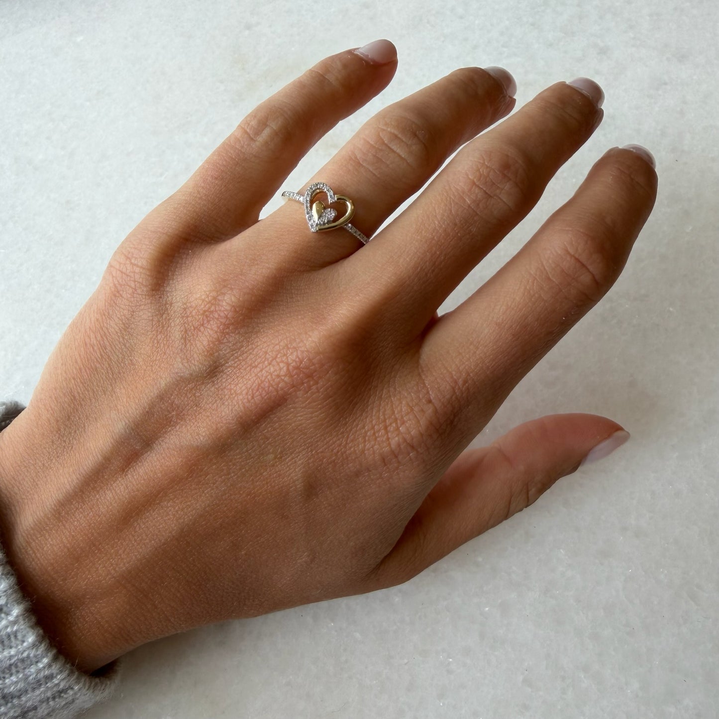 Half Diamond Half Gold Dainty Heart Ring