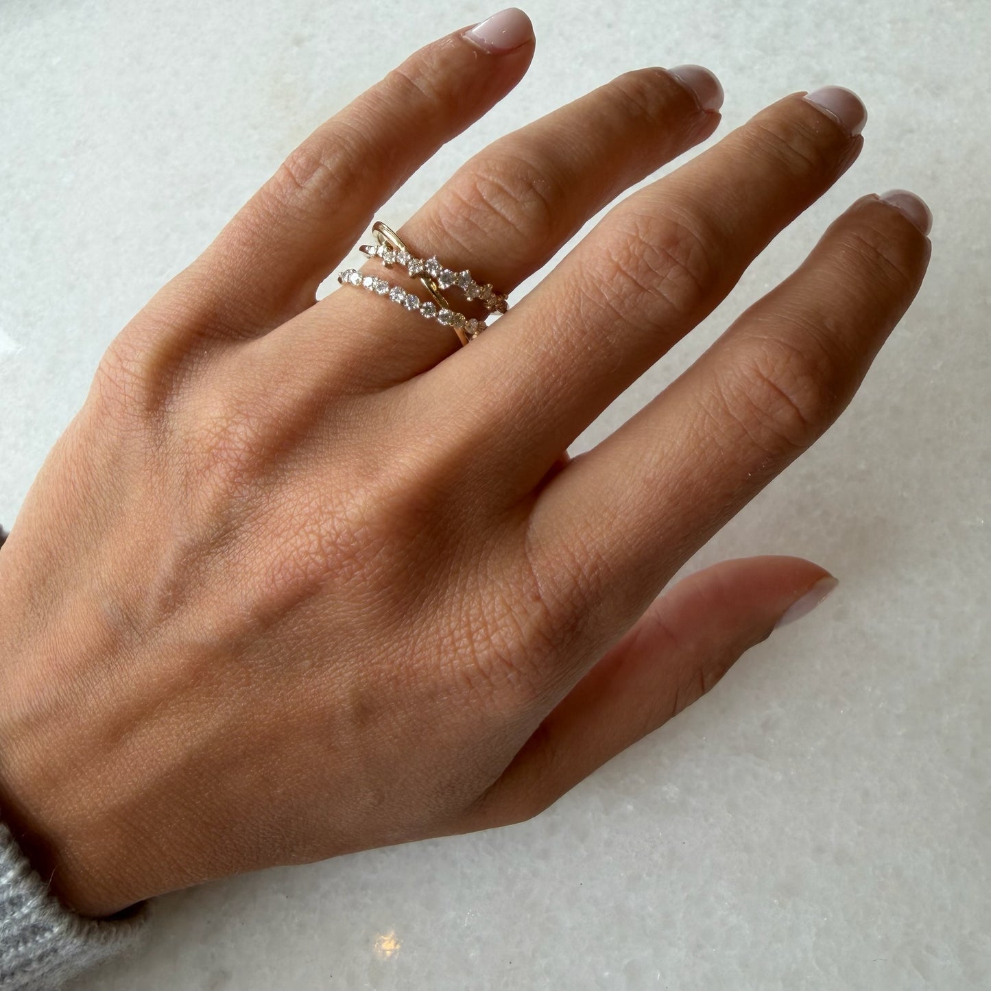 Three Line Diamond & Gold Criss Cross Ring