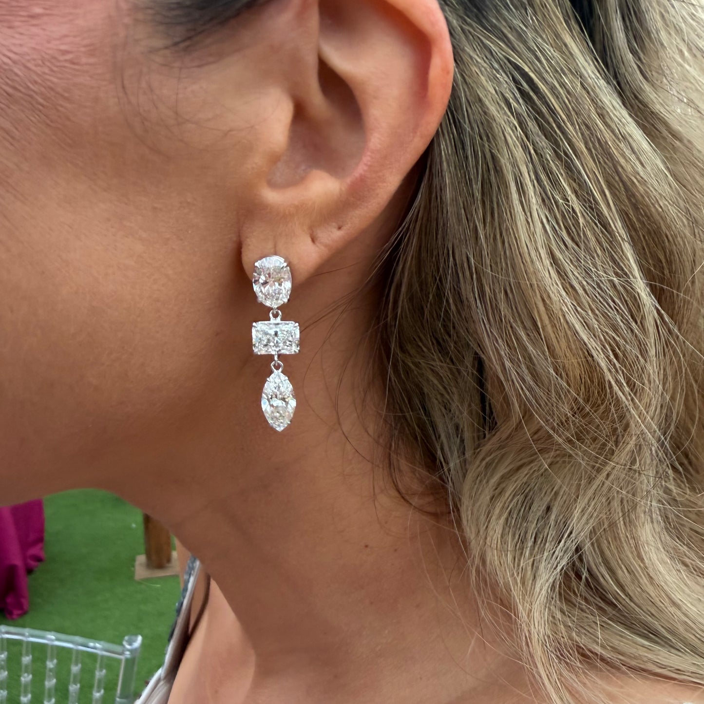 3 Stone Drop Earrings