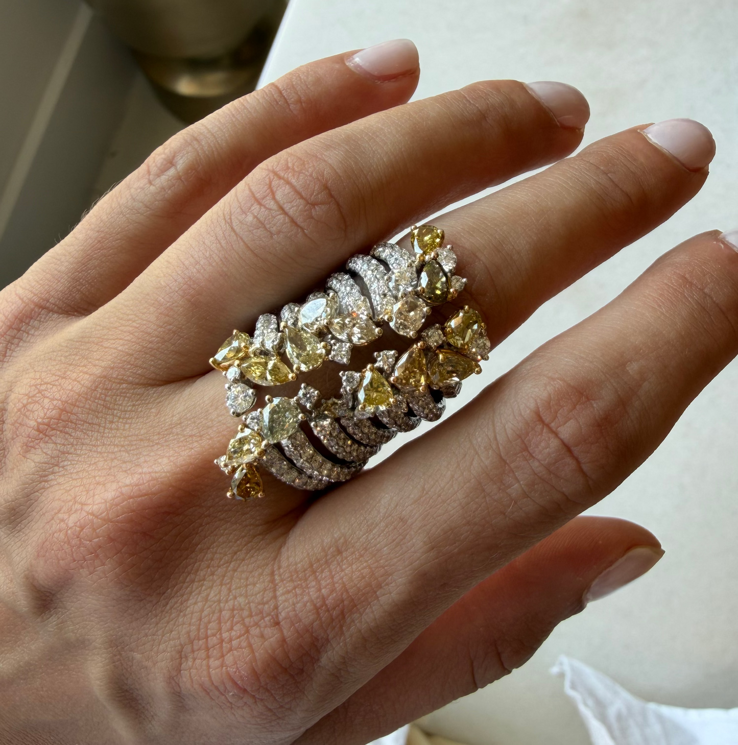 Natural White & Yellow Diamond Statement Ring