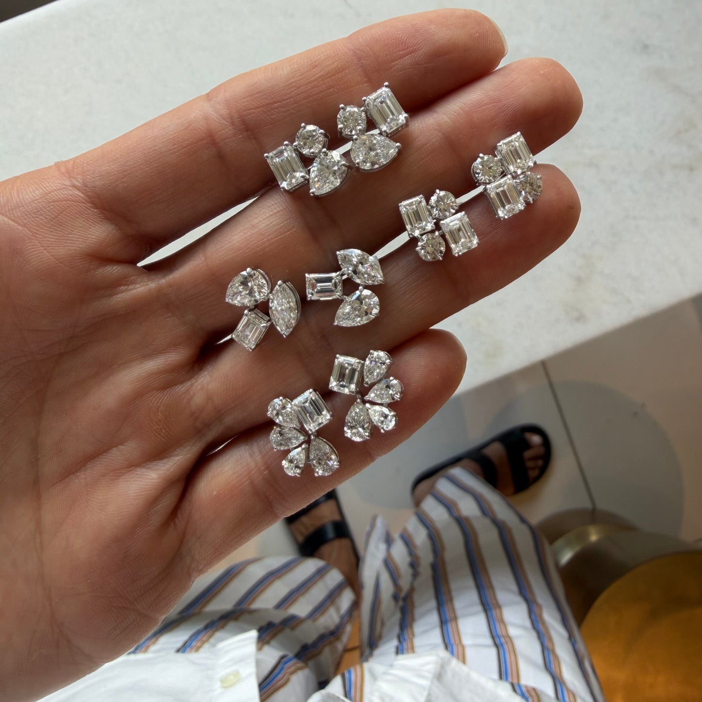 4 Pears & Emerald Cluster Lab Diamond Earrings