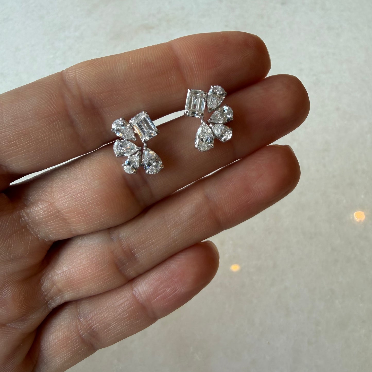 4 Pears & Emerald Cluster Lab Diamond Earrings