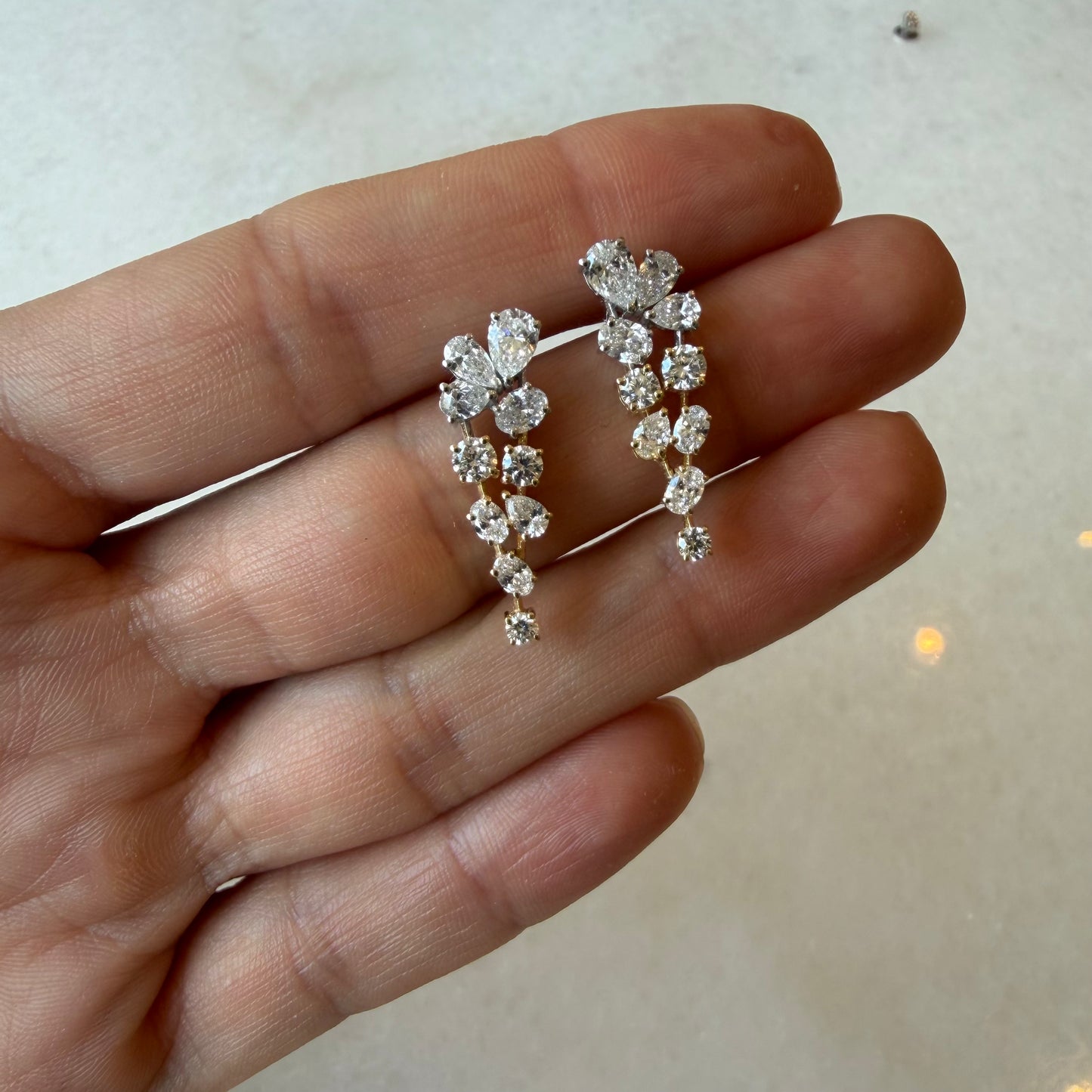 Lab Diamond Double Row Two-Tone Dangle Earrings
