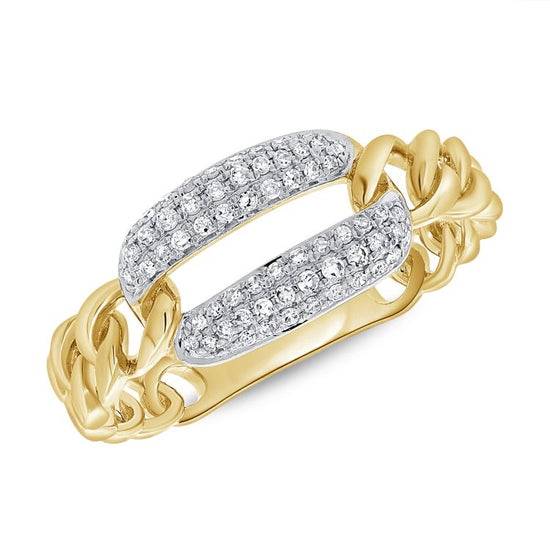 Pave Diamond Link On Gold Cuban Link Ring