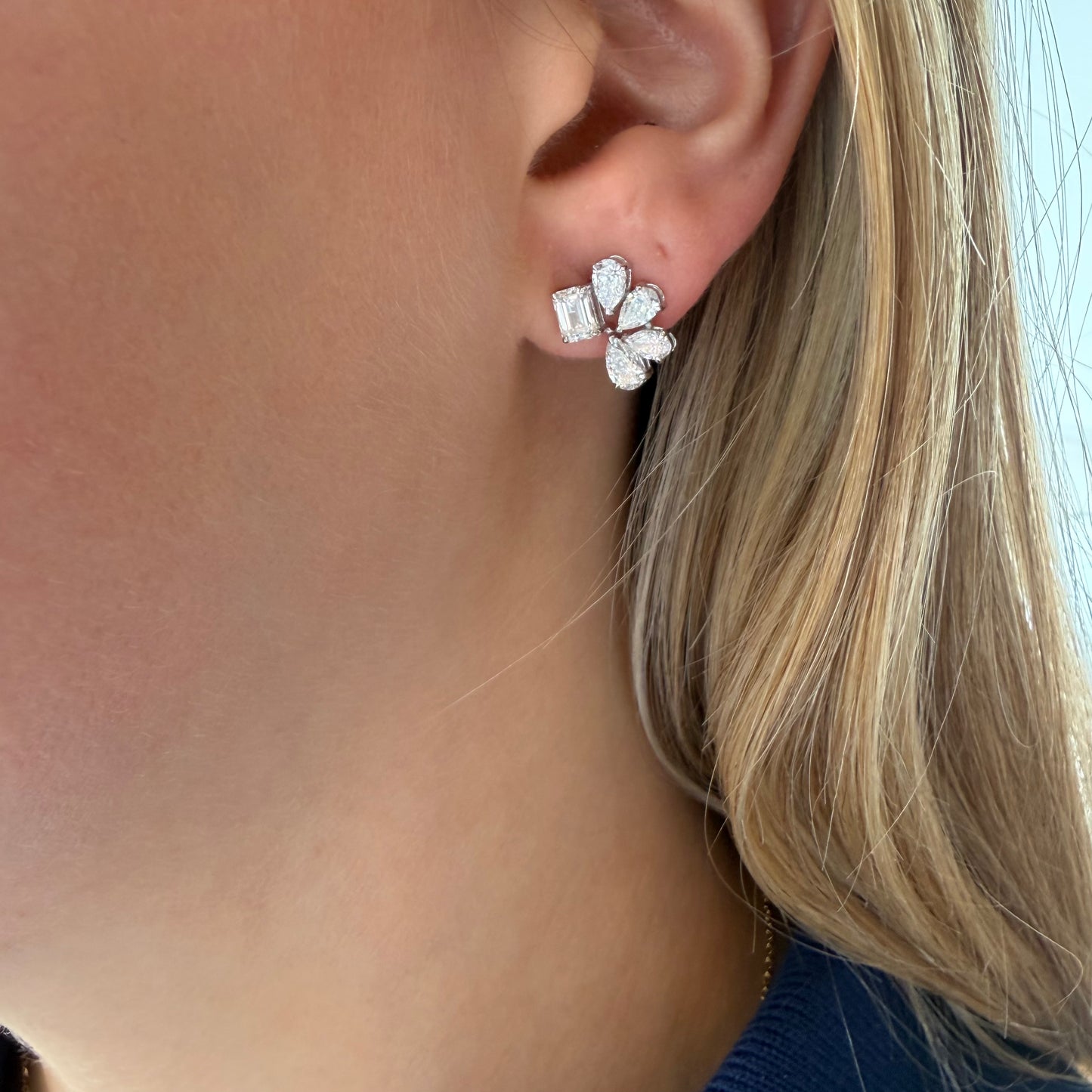 4 Pears & Emerald Cluster Lab Diamond Earrings
