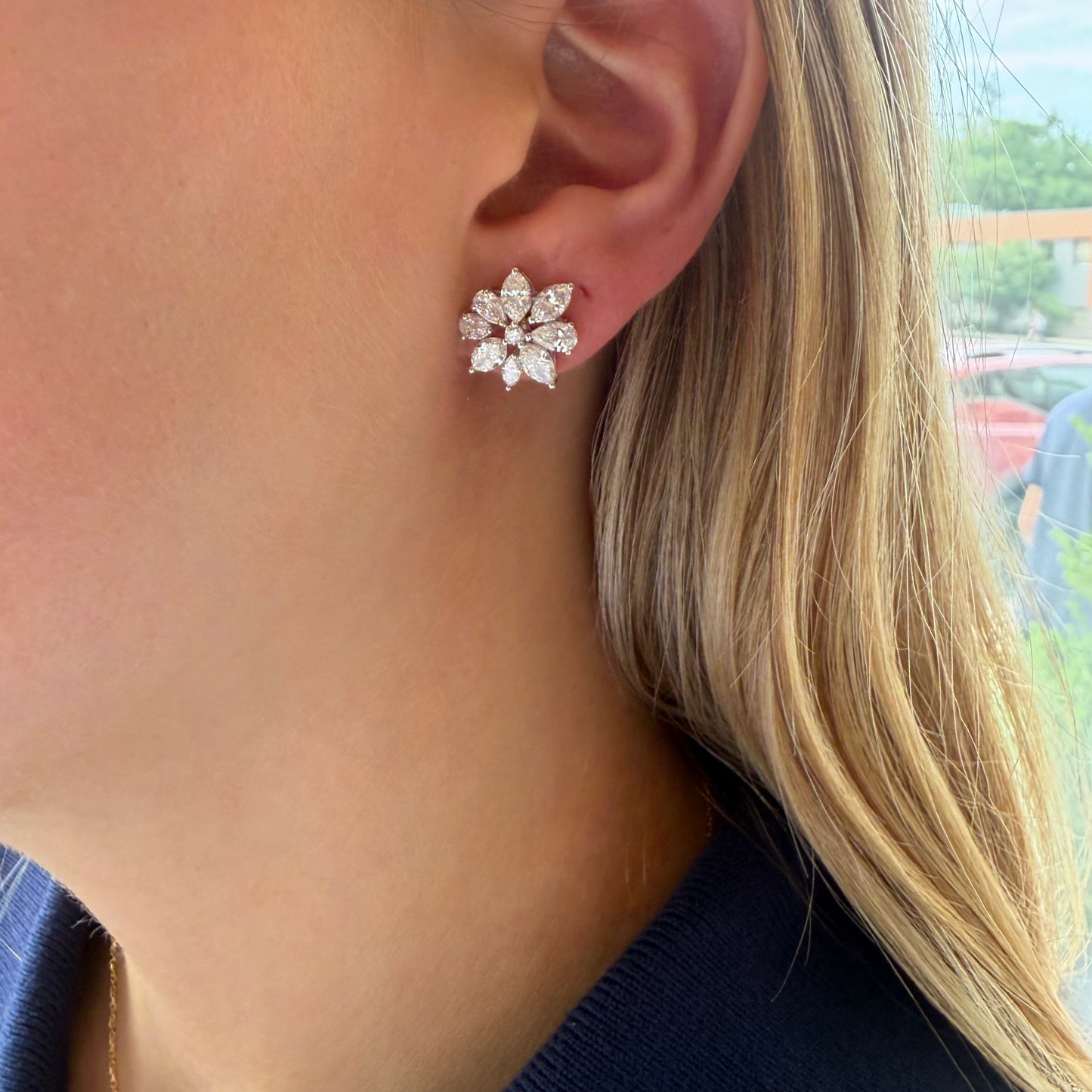 Lab Diamond Marquee & Pear  Flower Earring