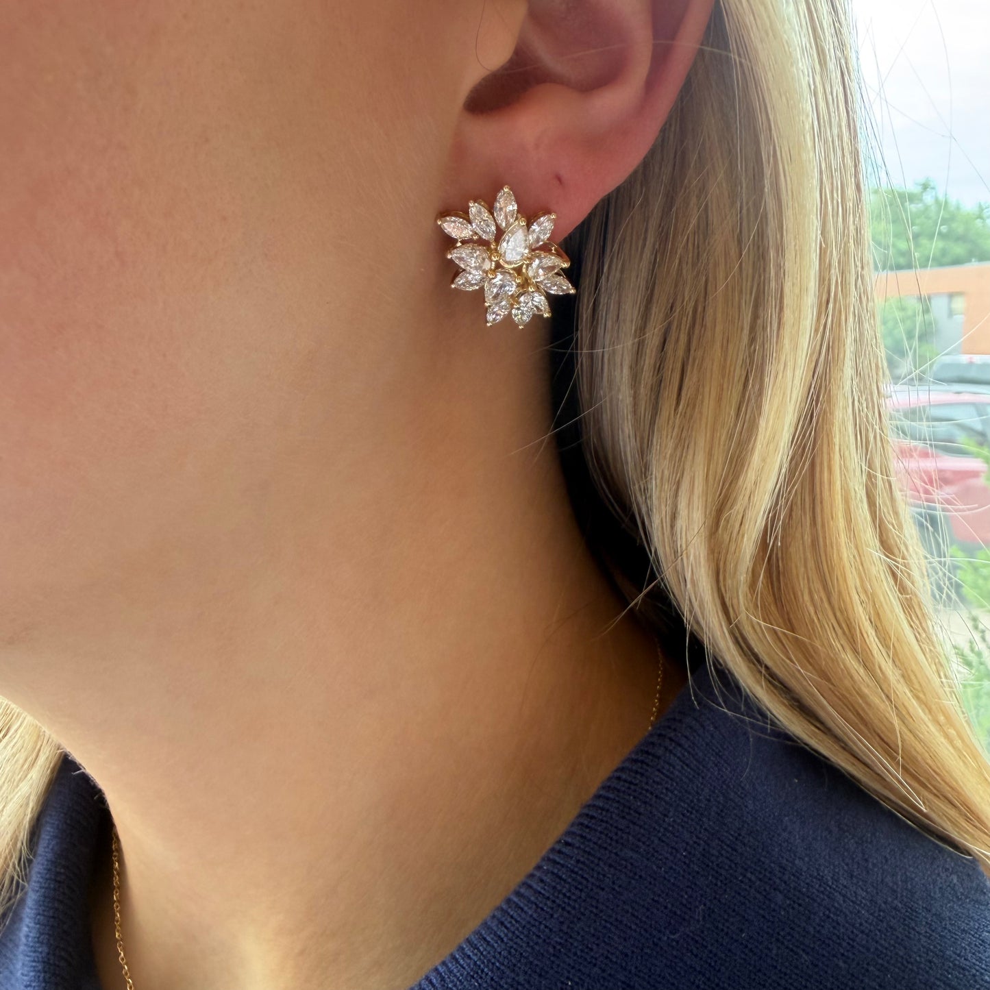 Lab Diamond Marquee & Pear Cluster  Earring